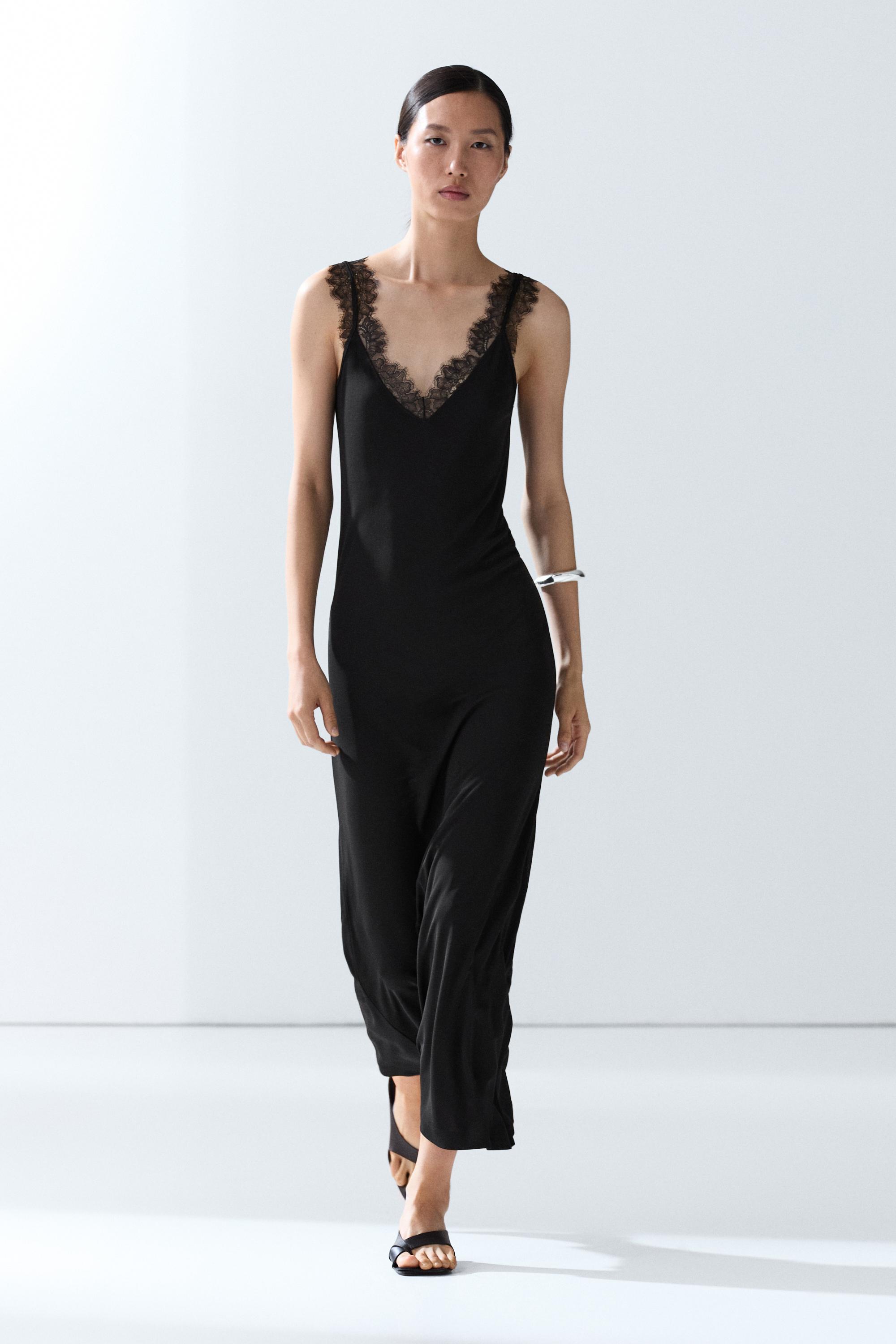 Flowing lingerie midi dress Black