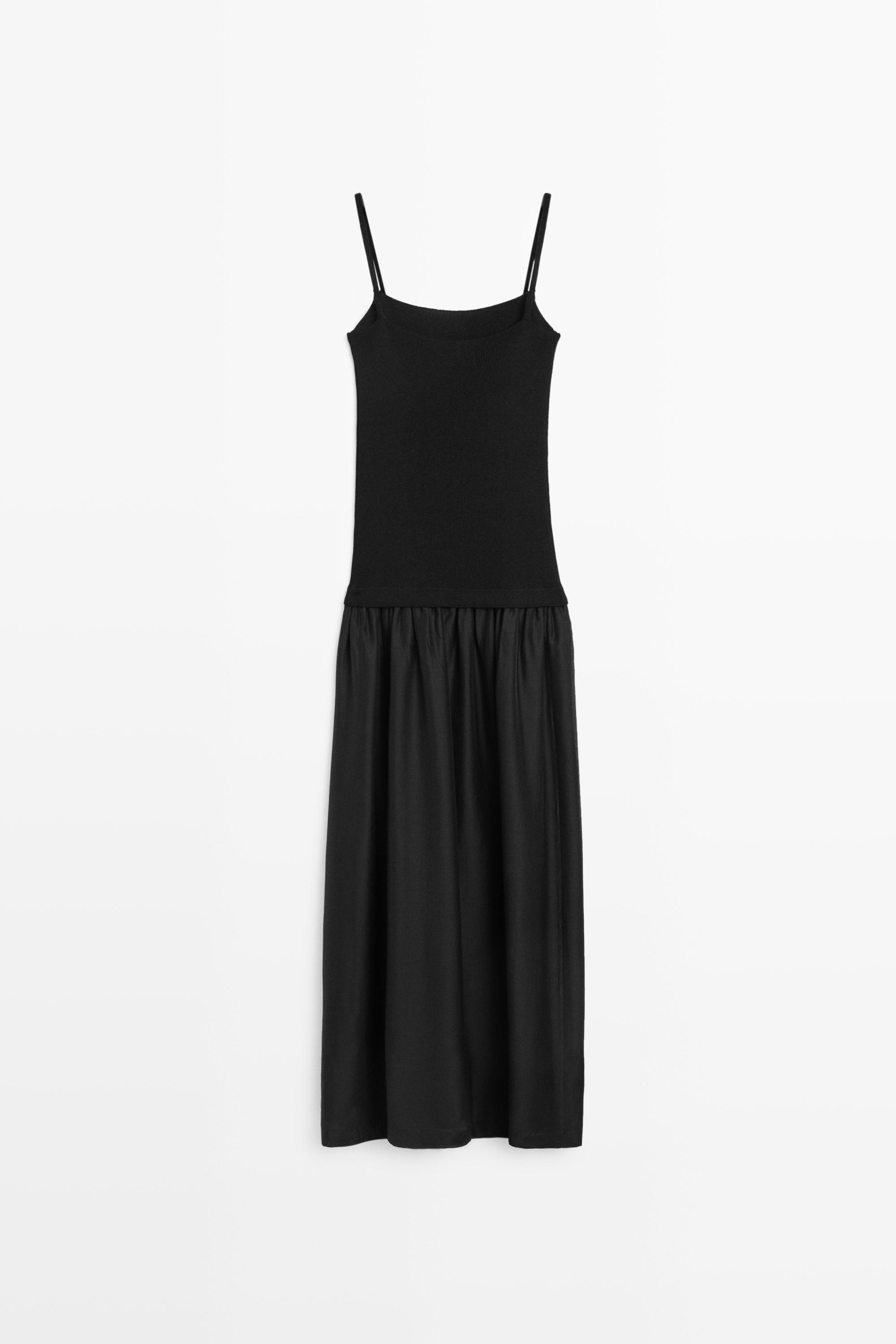 Combined strap midi dress Black