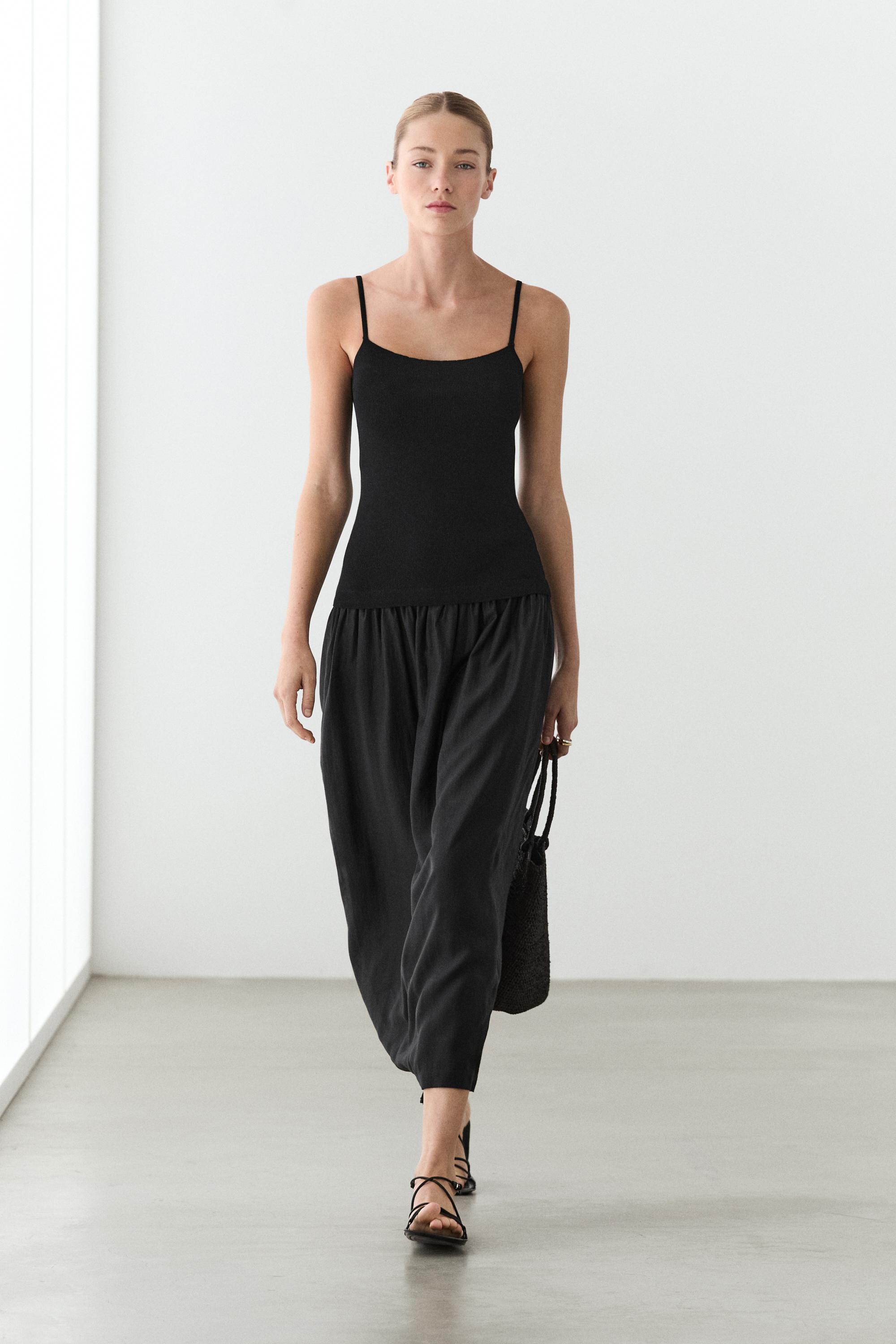 Combined strap midi dress Black