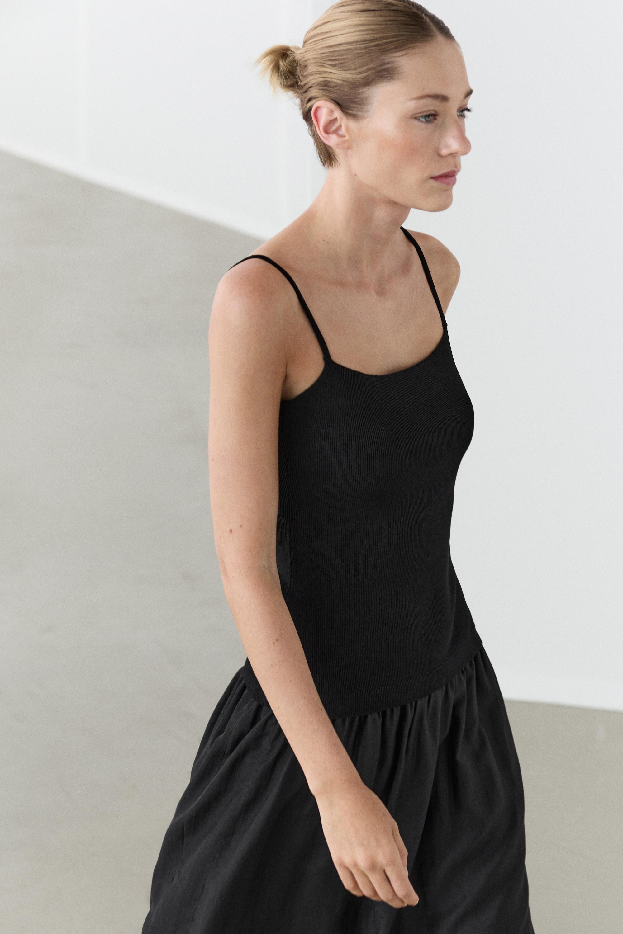 Combined strap midi dress Black
