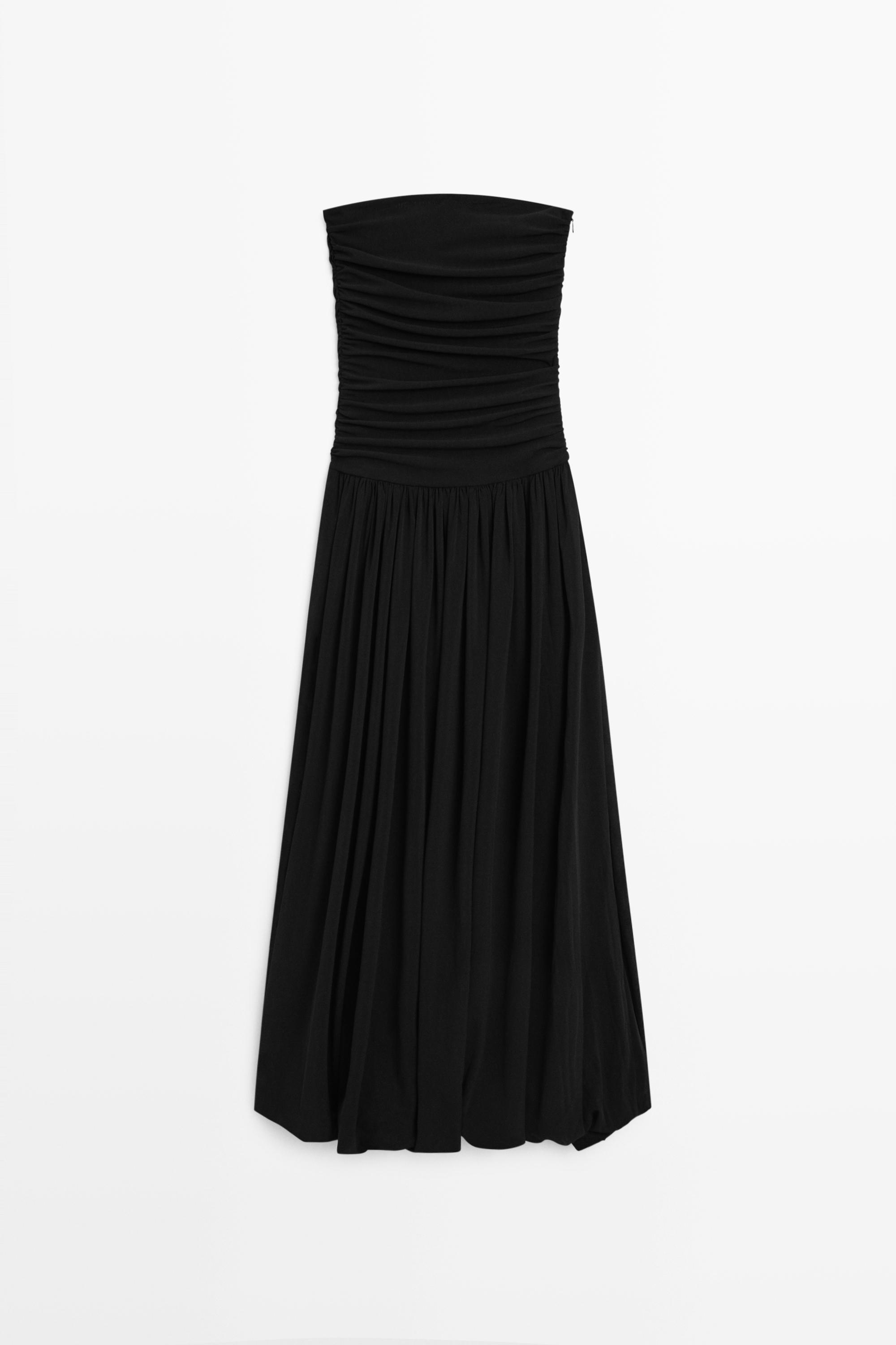 Strapless balloon midi dress Black