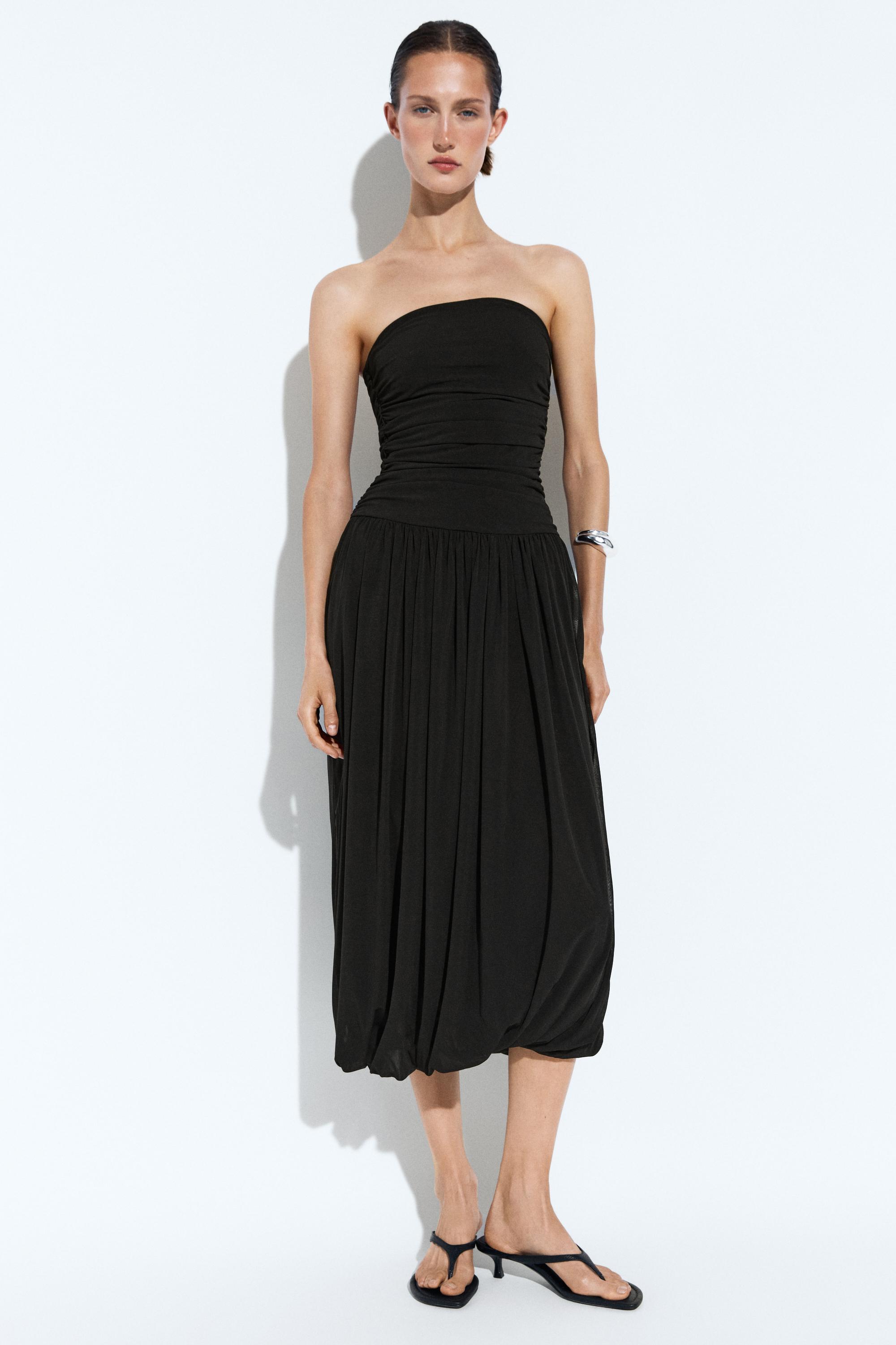 Strapless balloon midi dress Black