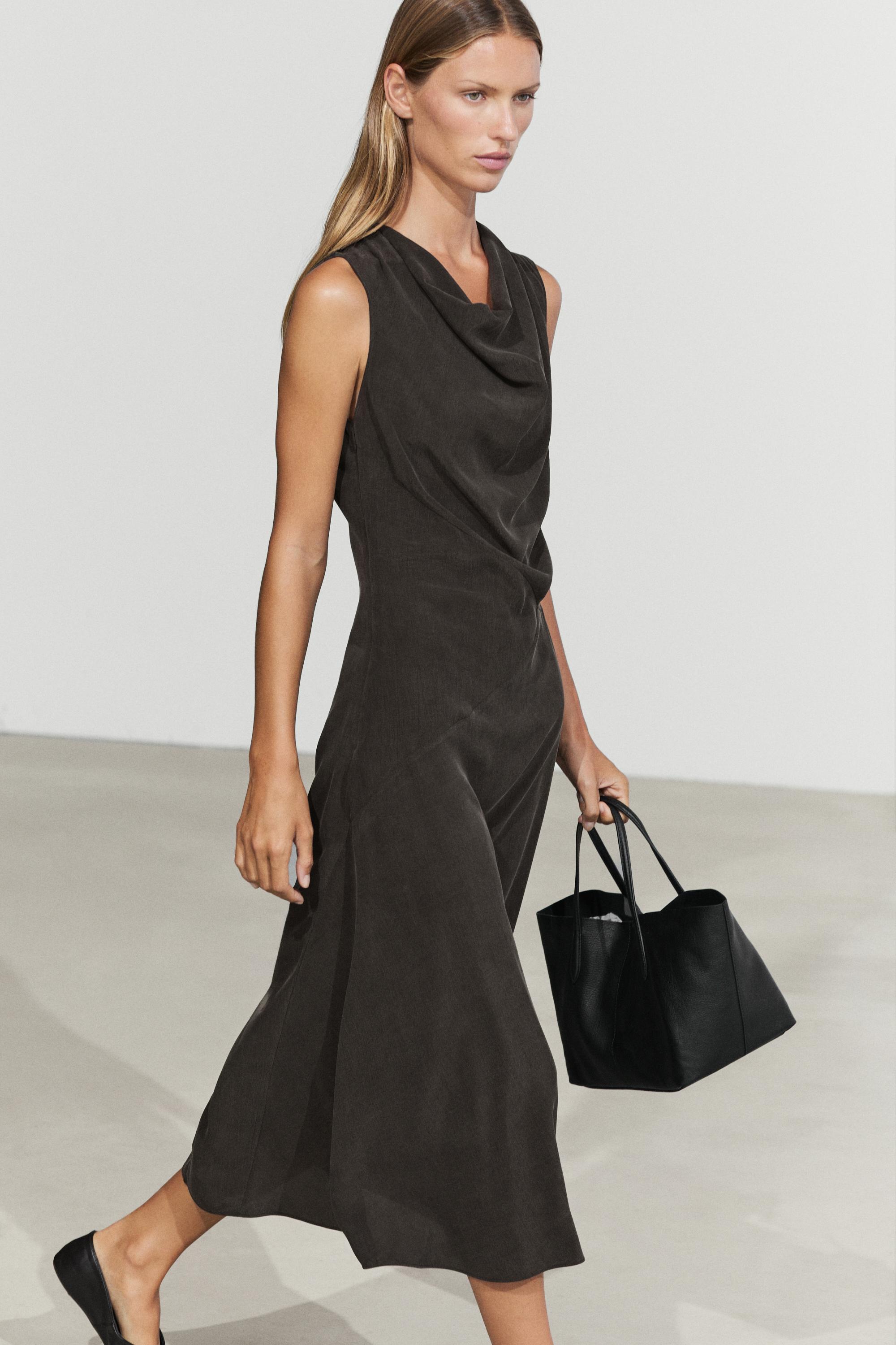 Draped detail midi dress Chocolate