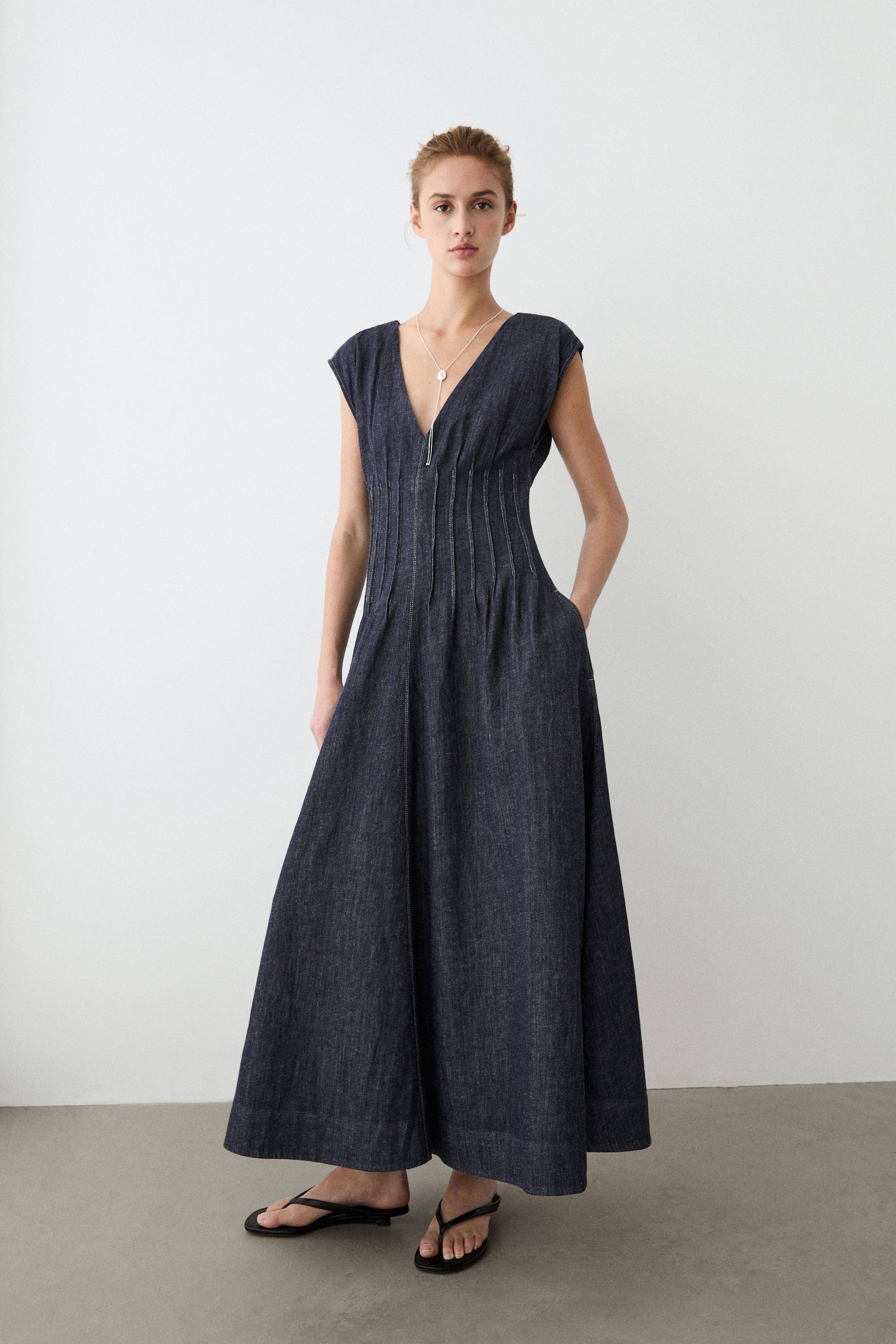 Denim midi dress Dark Blue
