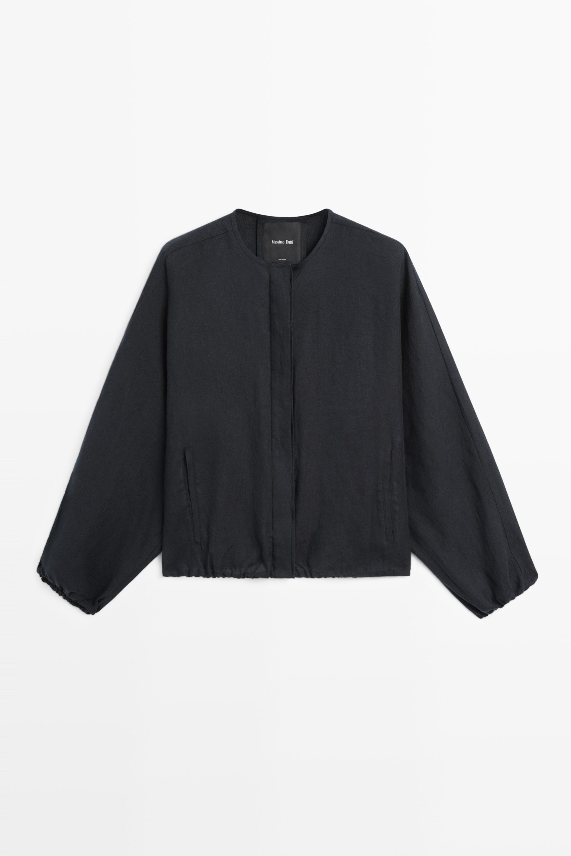 100% linen puff bomber jacket Dark Blue