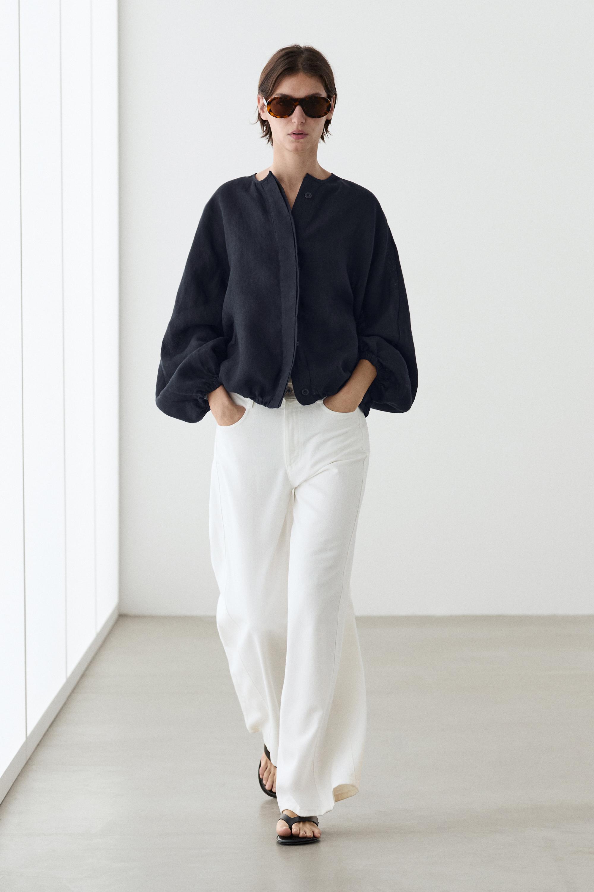 100% linen puff bomber jacket Dark Blue