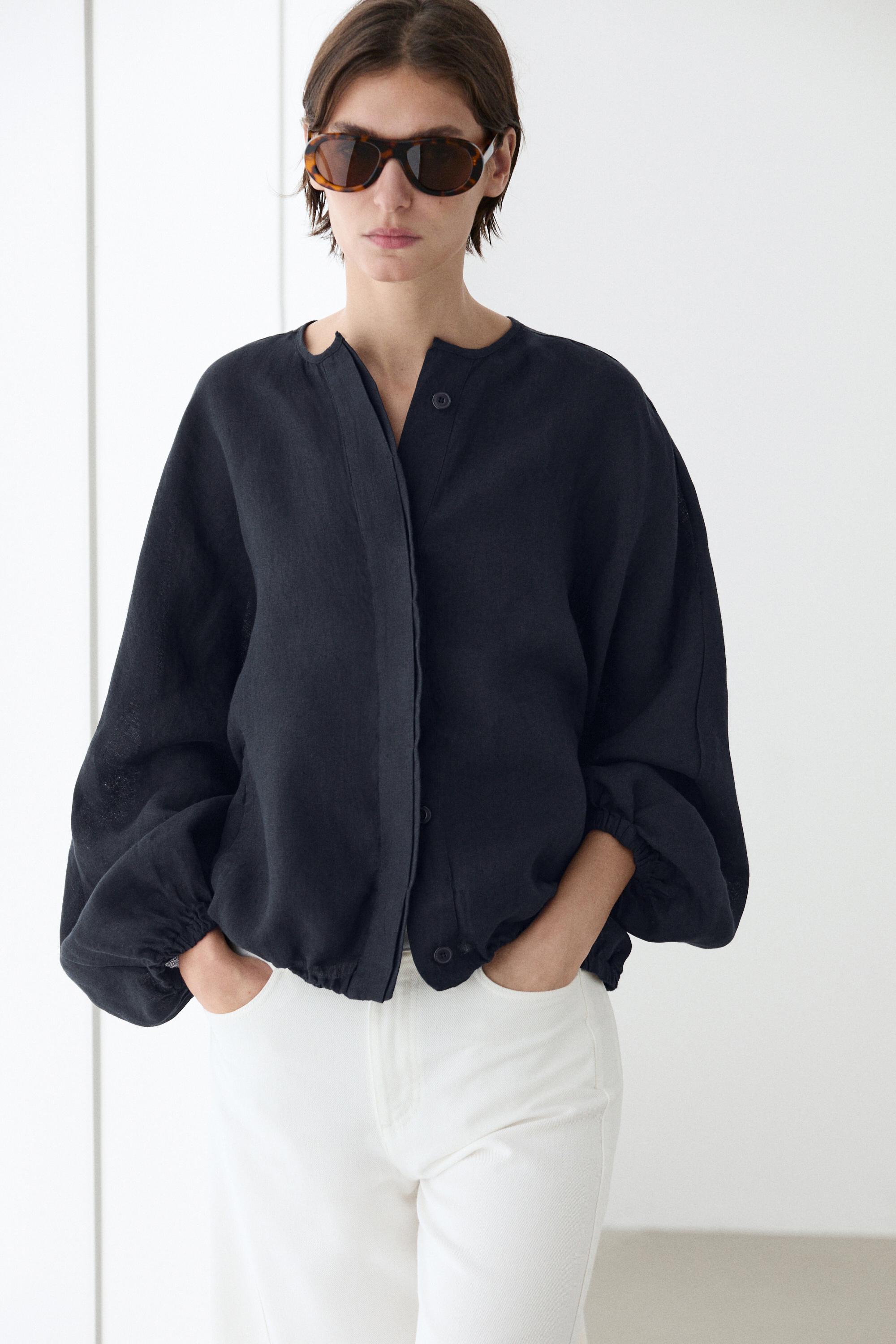 100% linen puff bomber jacket Dark Blue