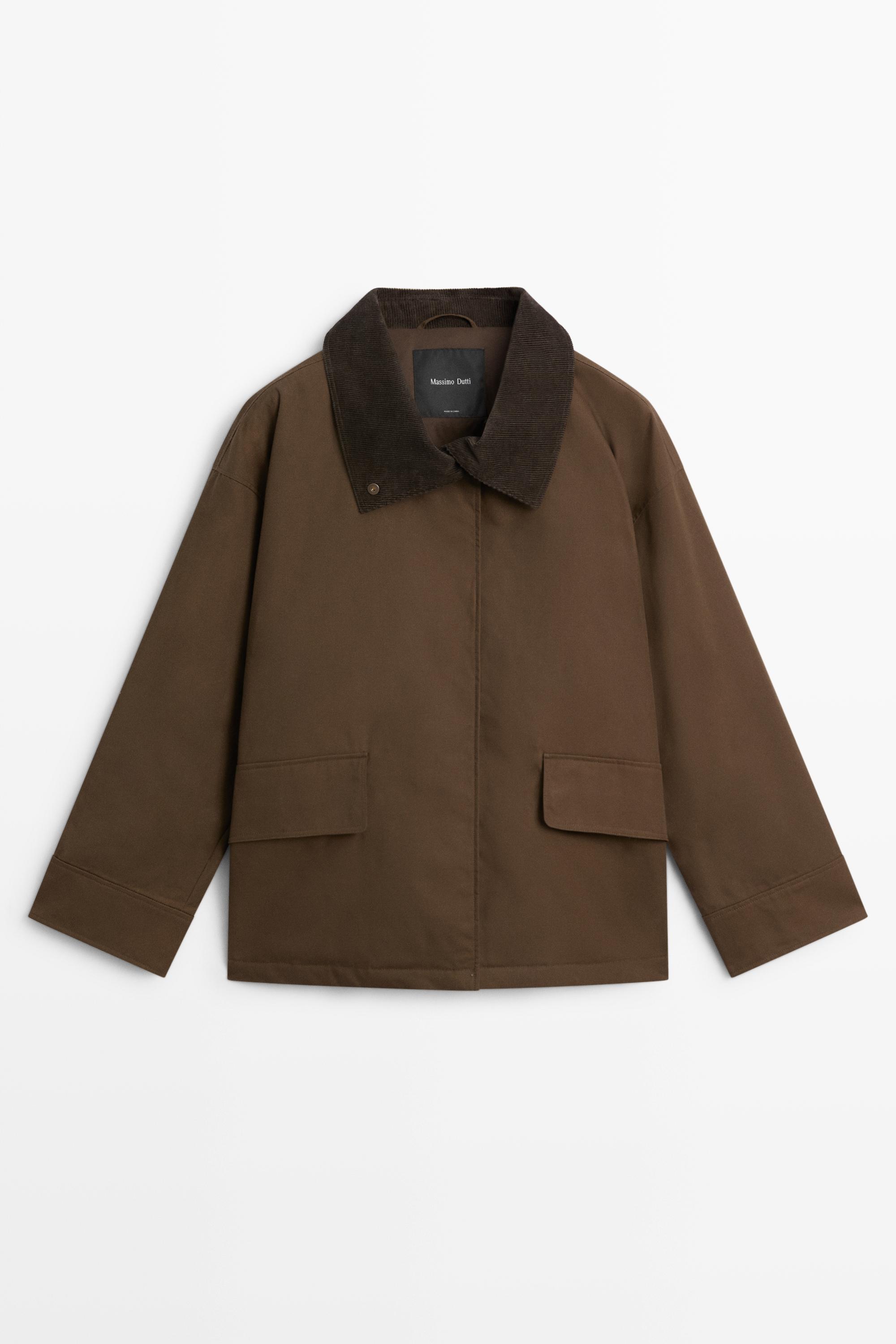 Waxed high-neck corduroy jacket Dark Khaki