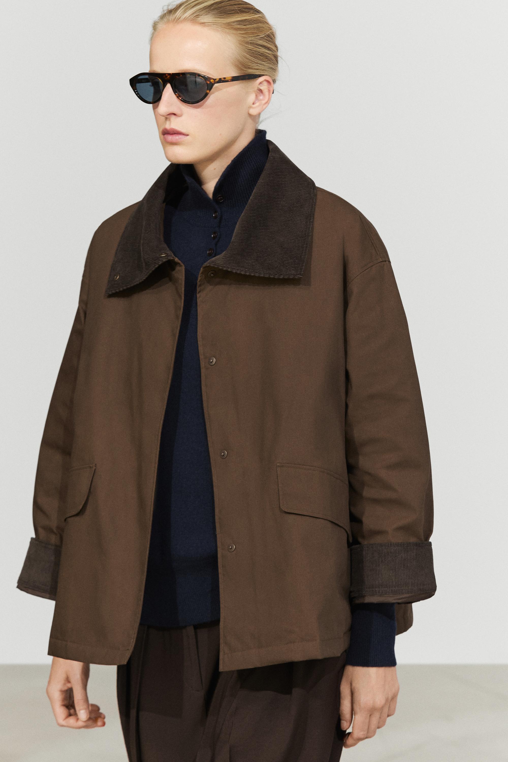 Waxed high-neck corduroy jacket Dark Khaki