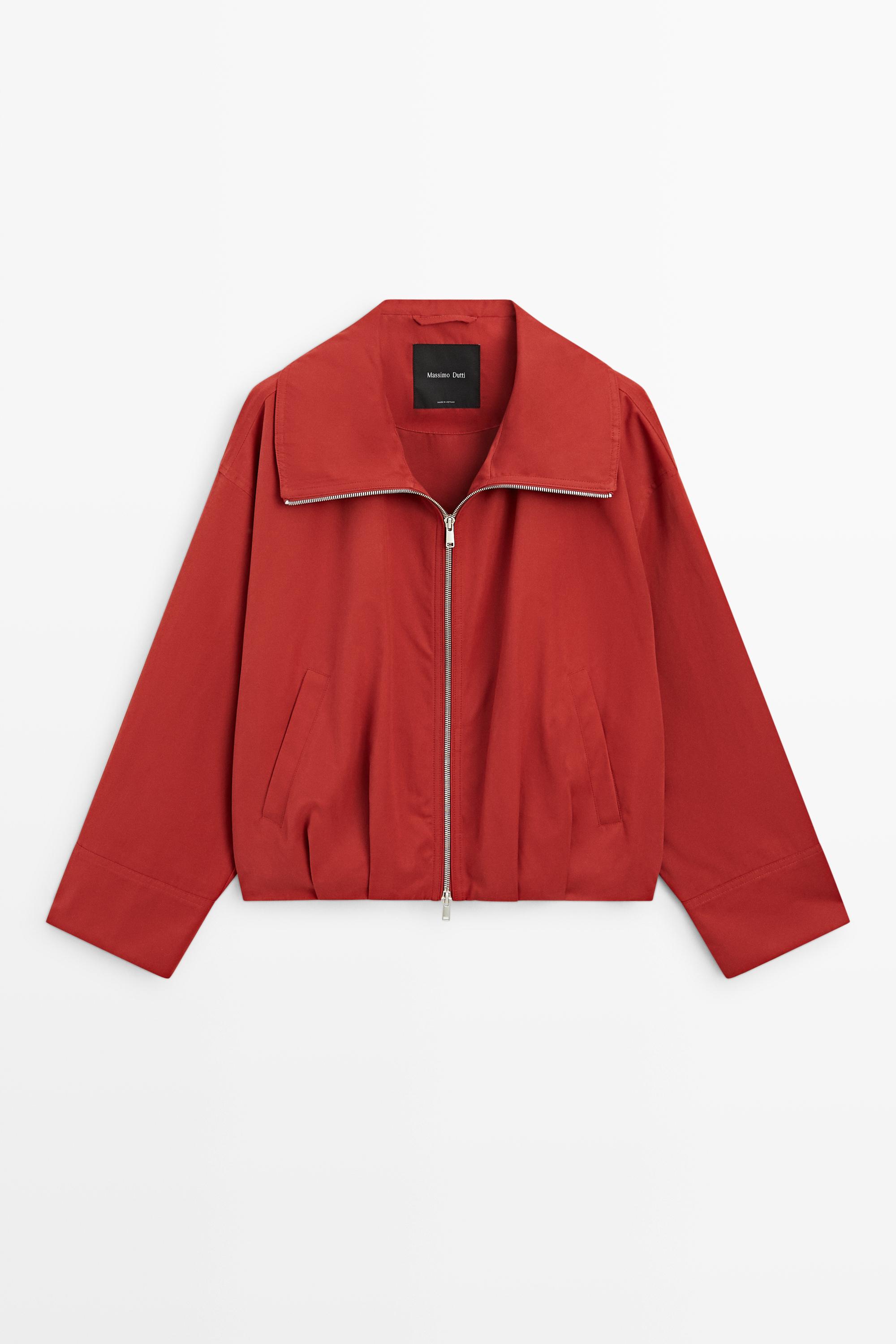Cotton blend gathered bomber jacket Dark Pink