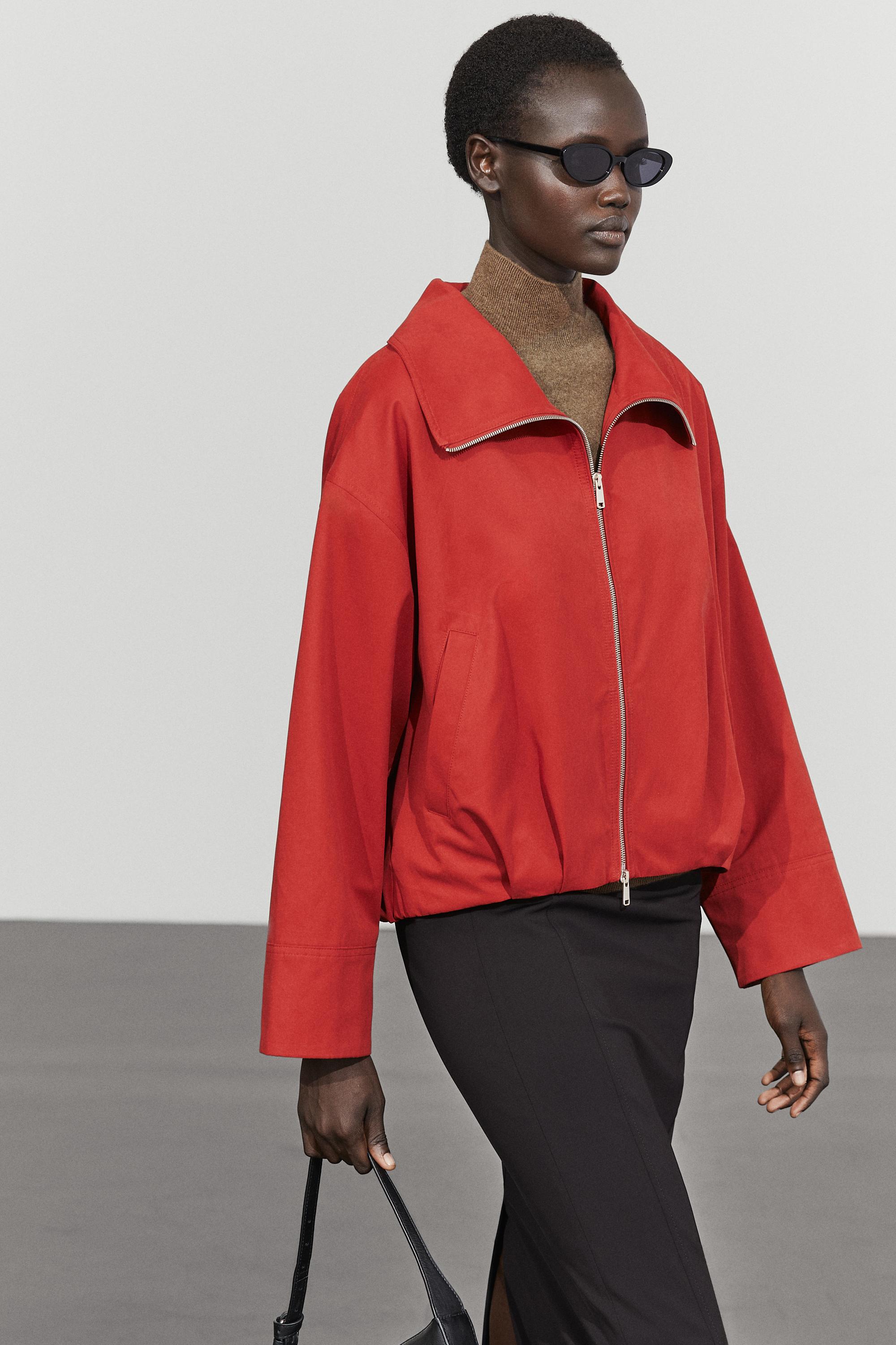 Cotton blend gathered bomber jacket Dark Pink