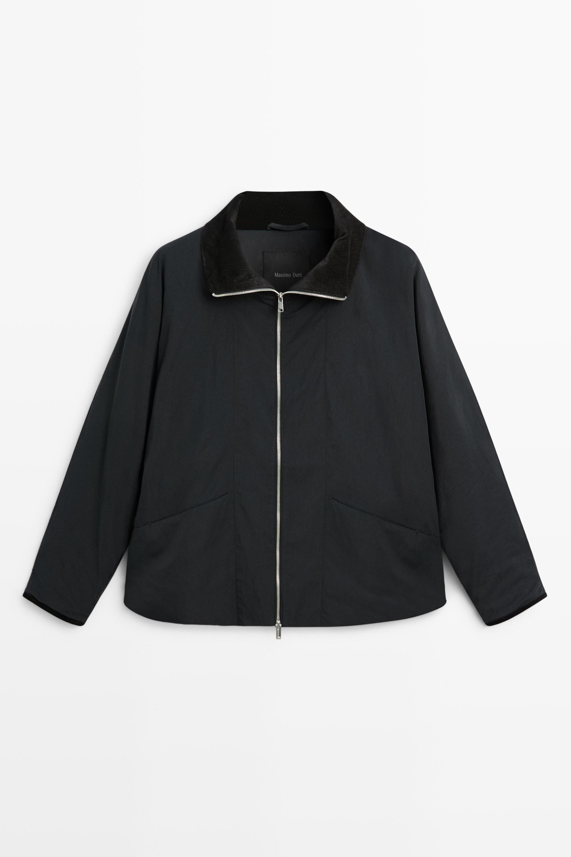 Quilted corduroy-collar parka Navy Blue