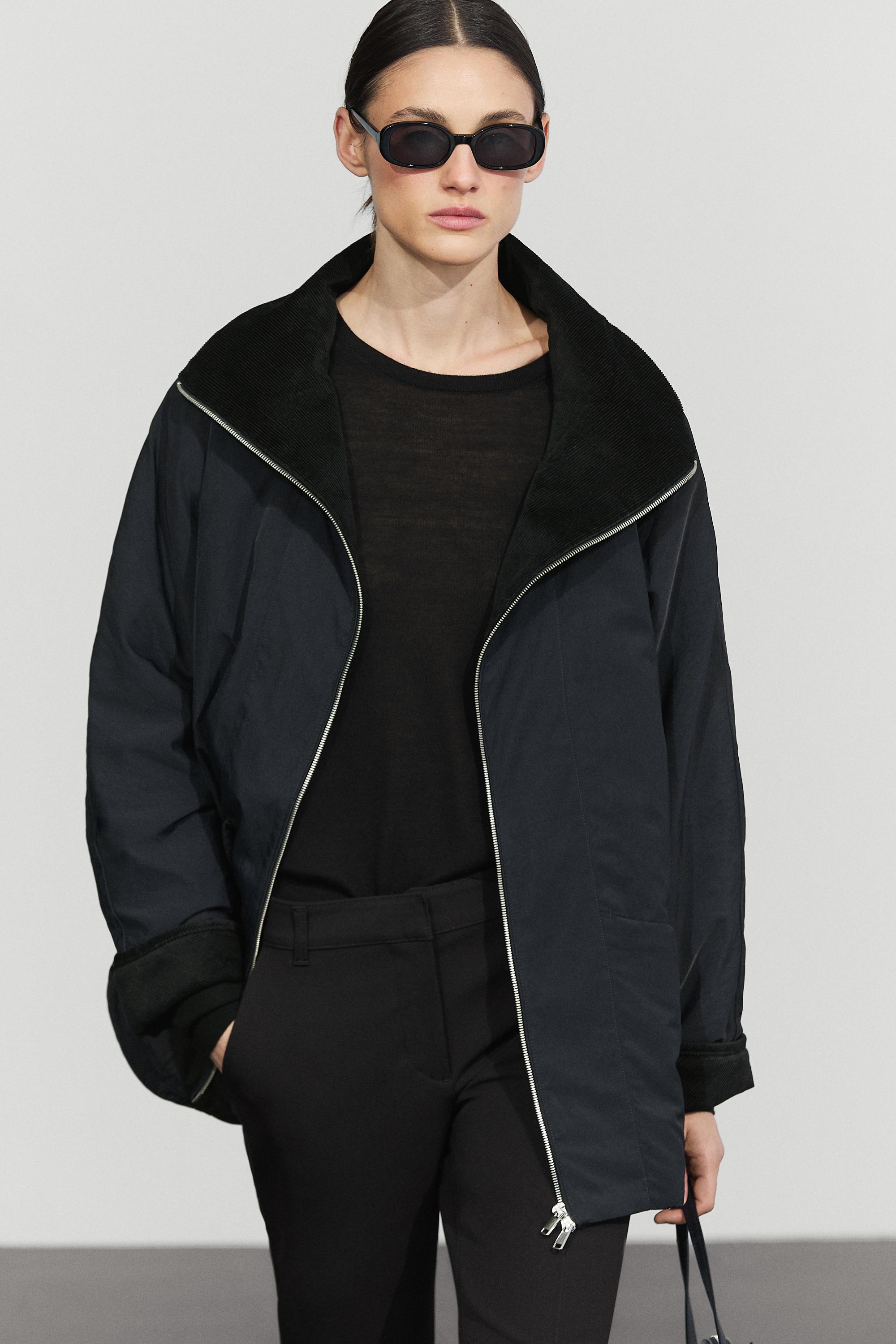 Quilted corduroy-collar parka Navy Blue