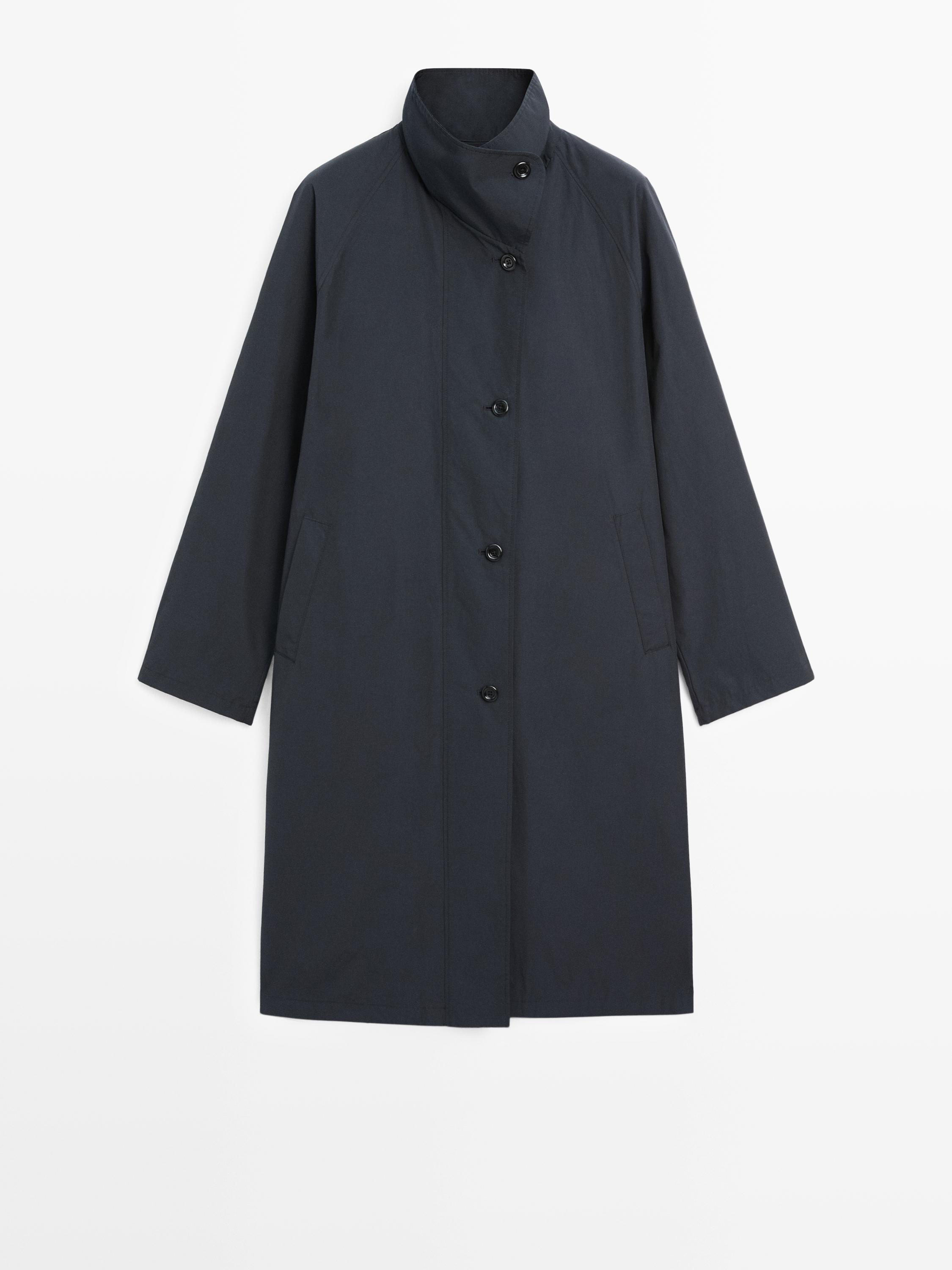 High neck technical trench coat Dark Navy