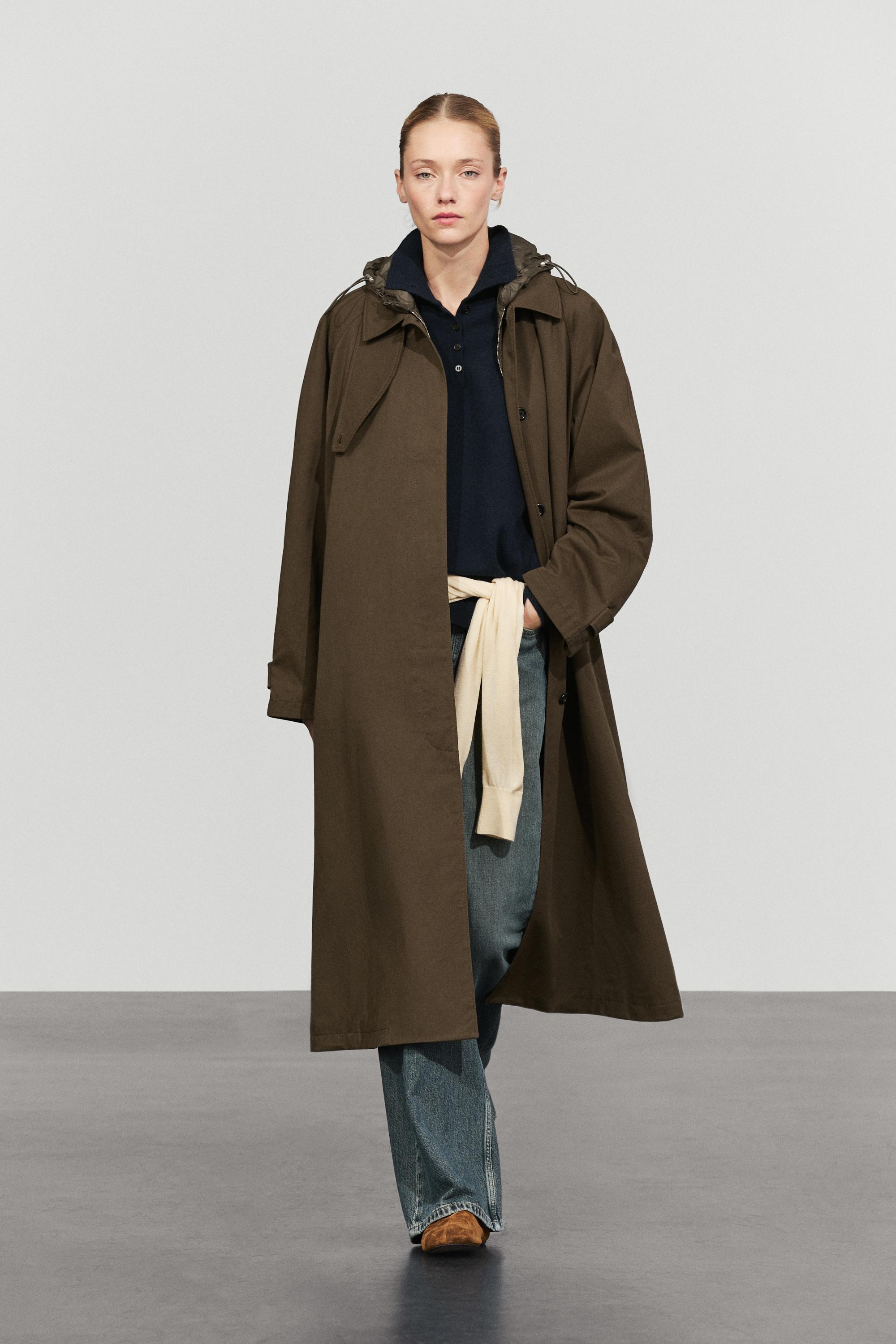 Removable Hood Trench Coat Khaki
