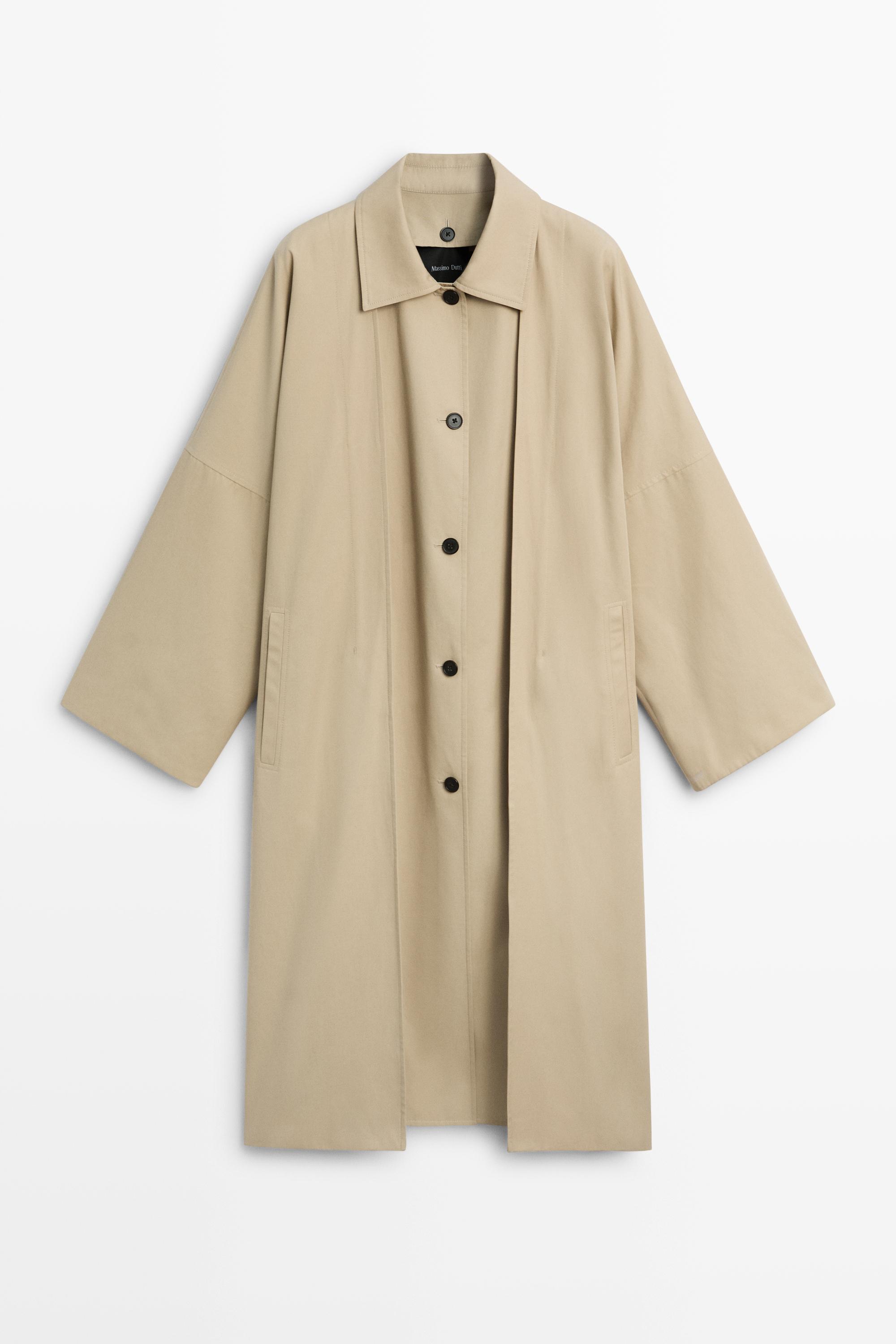 Cotton Blend Trench Coat with Side Splits Mole Brown