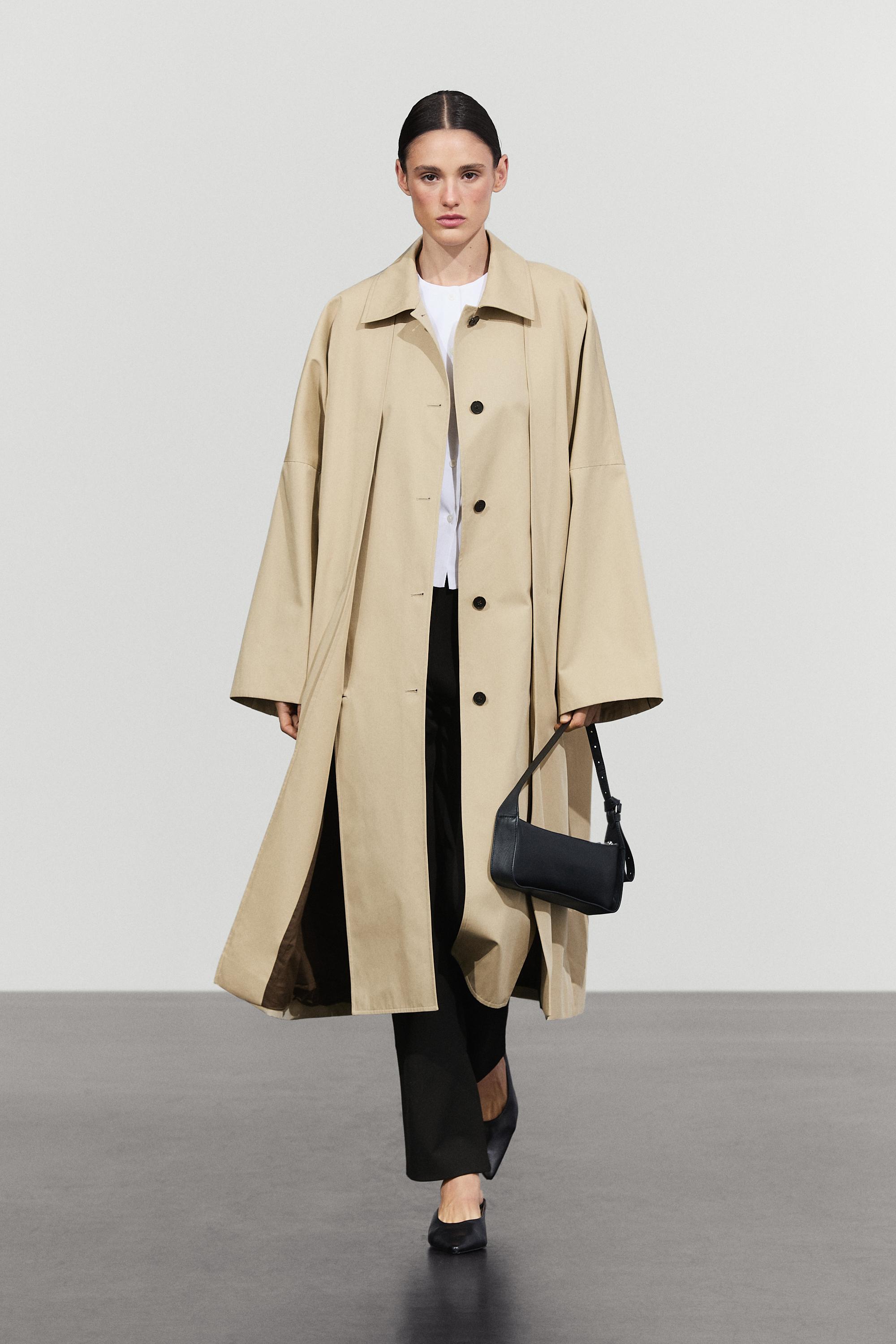 Cotton Blend Trench Coat with Side Splits Mole Brown