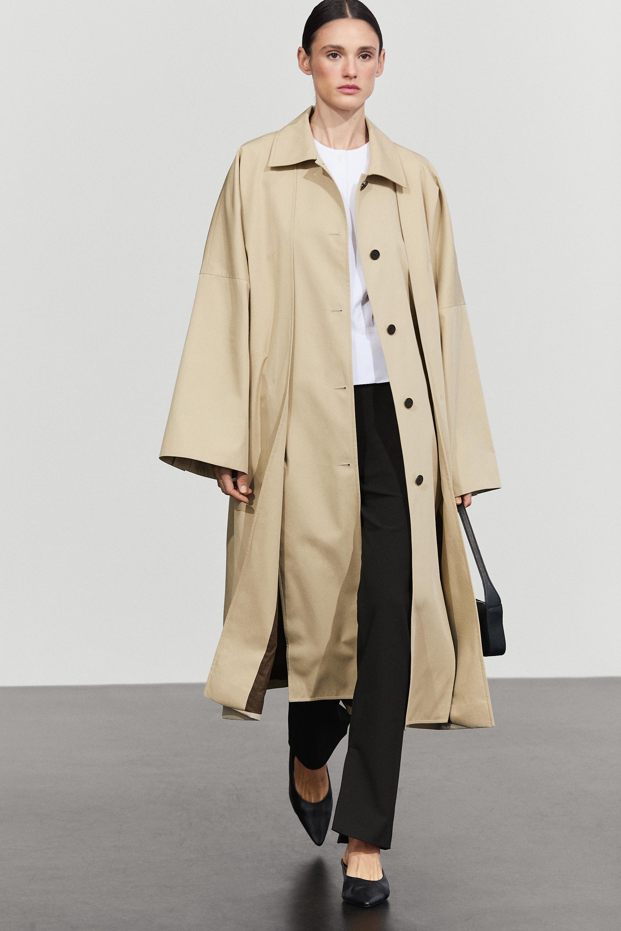 Cotton Blend Trench Coat with Side Splits Mole Brown