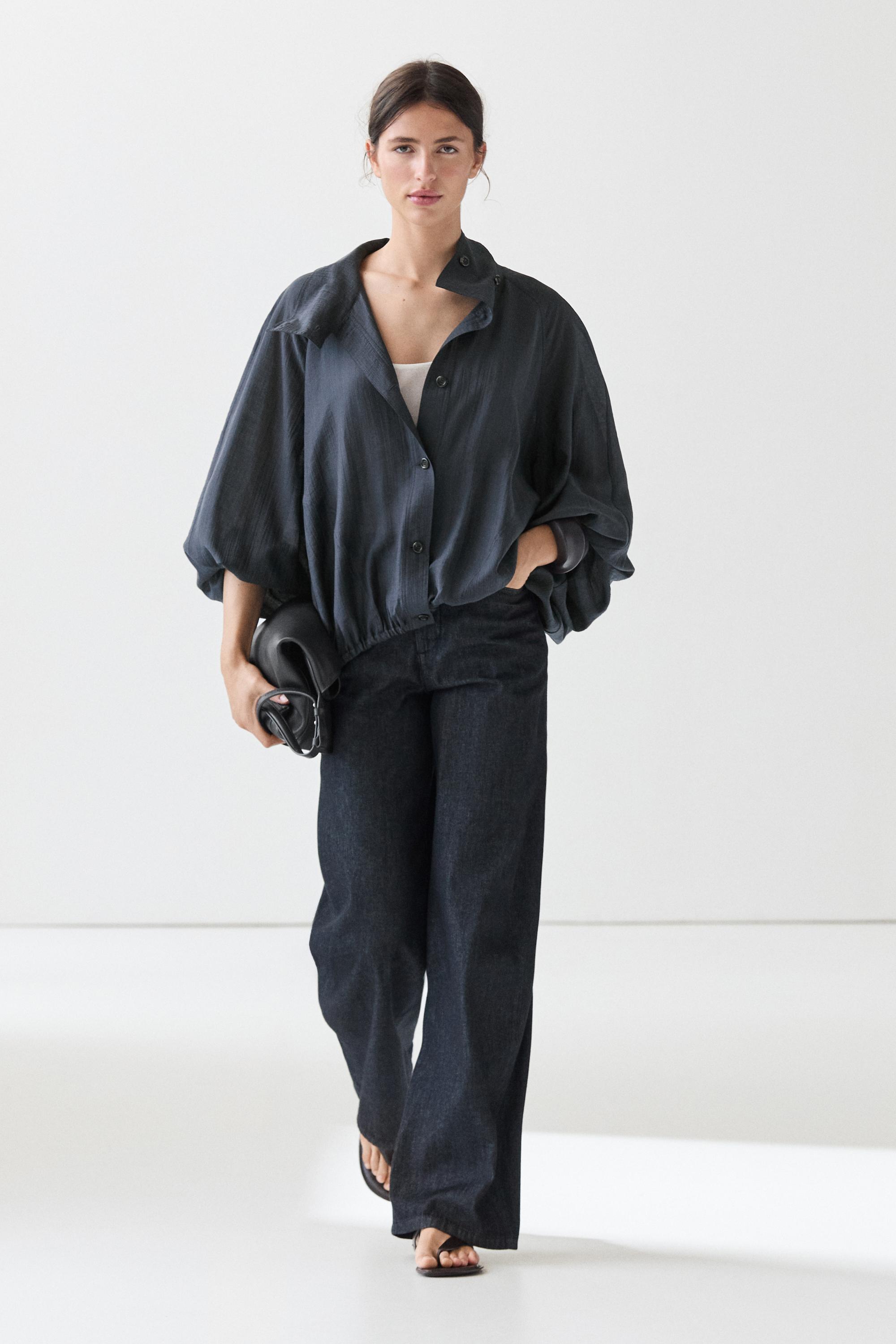 Fluid overshirt with puff detail Faded Blue