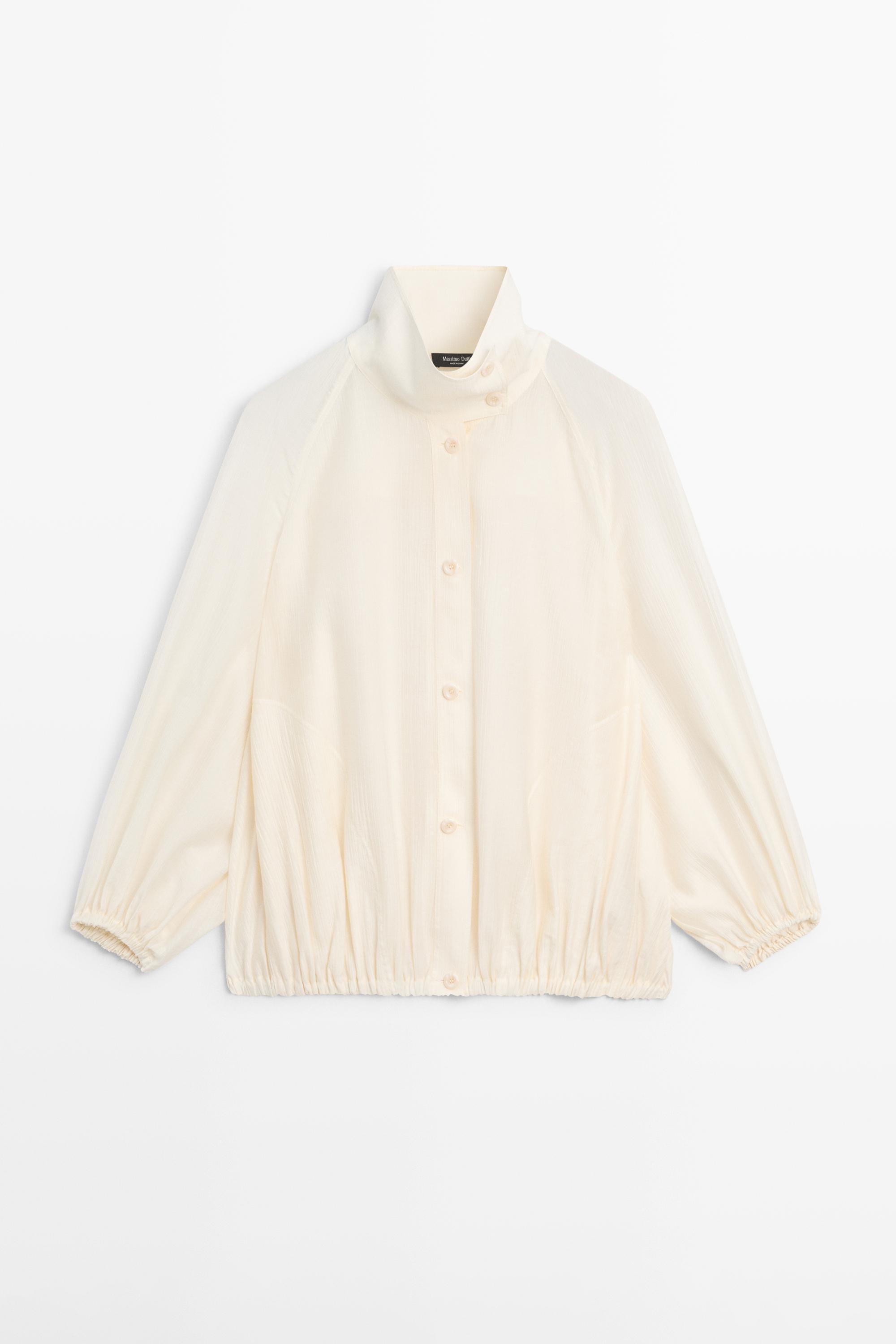 Fluid overshirt with puff detail Cream