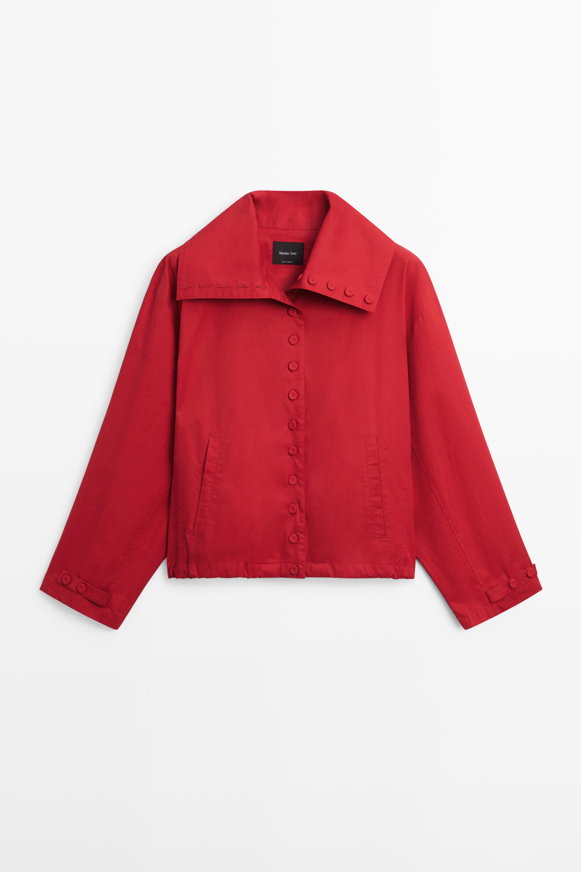 Lightweight cotton jacket with button details Bright Red