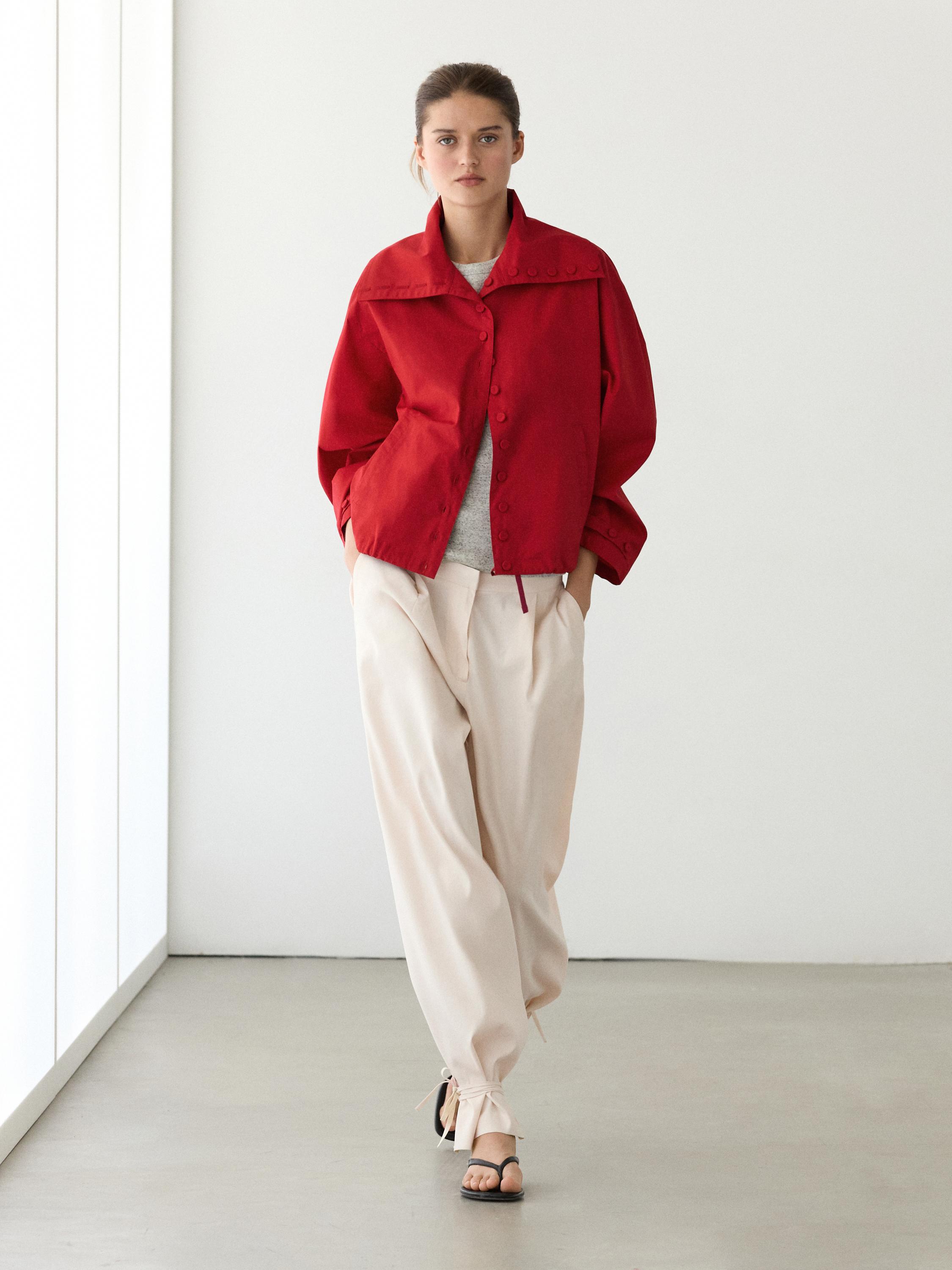 Lightweight cotton jacket with button details Bright Red