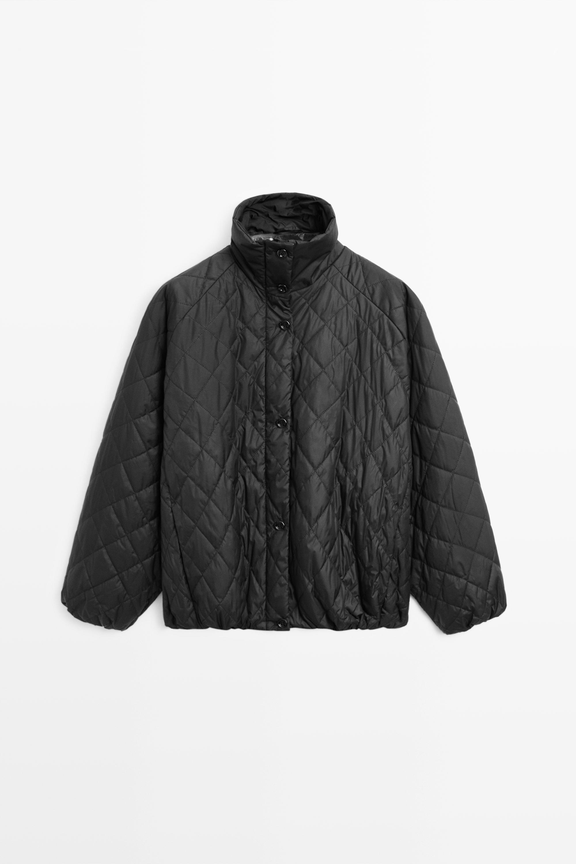High neck quilted bomber jacket Black