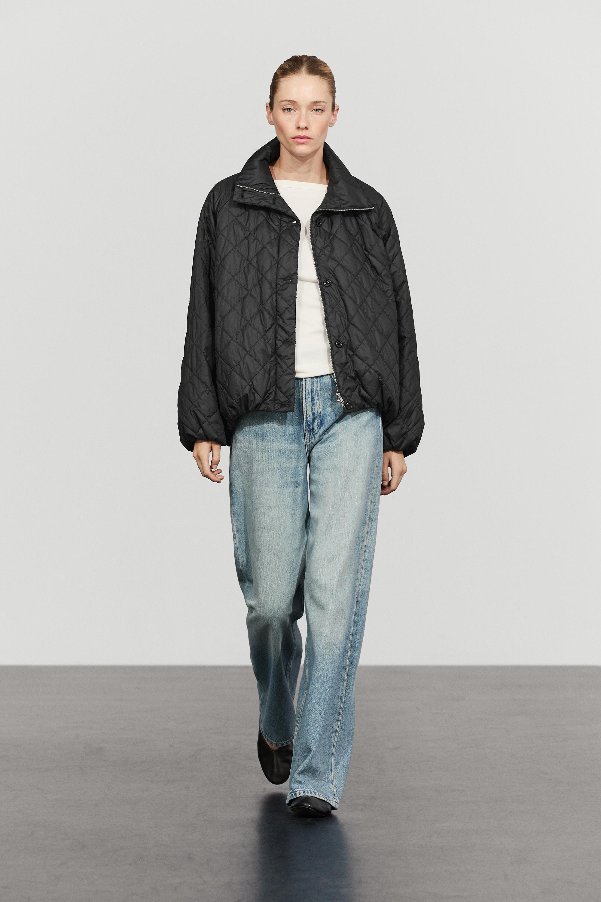 High neck quilted bomber jacket Black