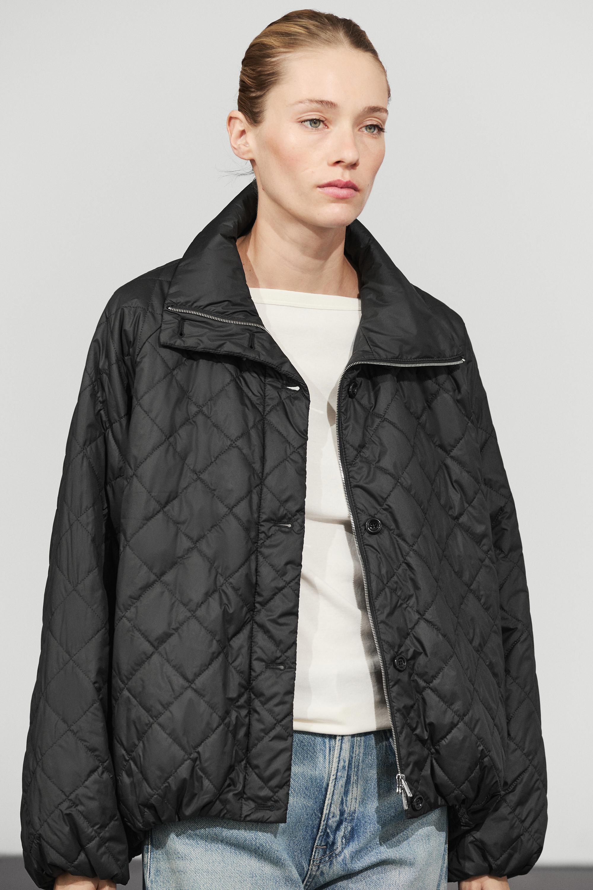 High neck quilted bomber jacket Black