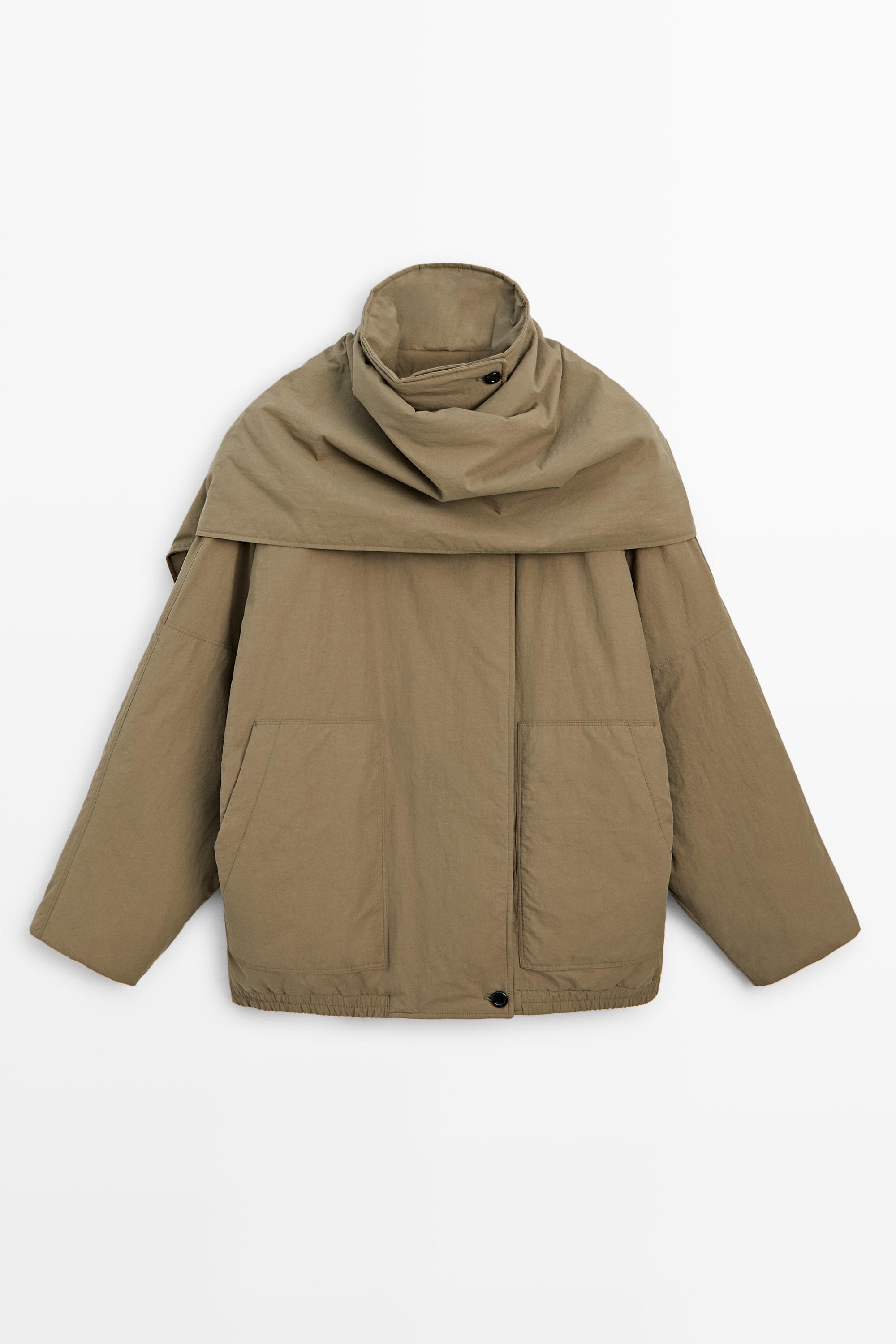 Quilted bomber jacket with scarf Camel