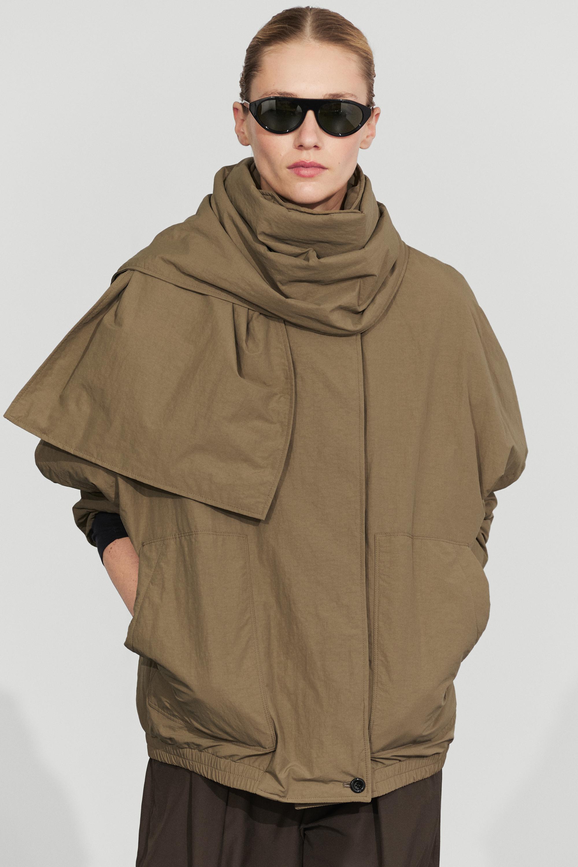 Quilted bomber jacket with scarf Camel