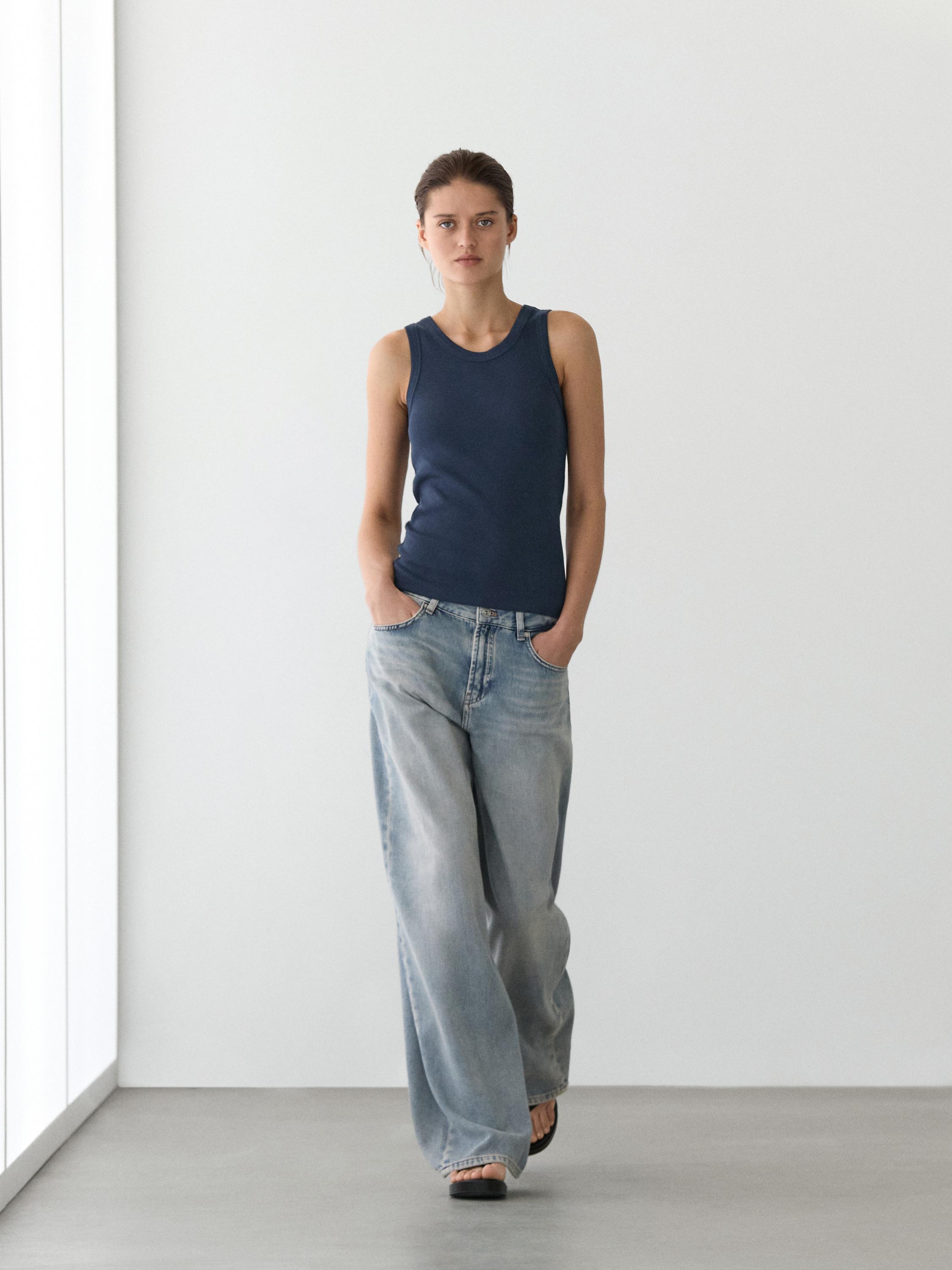 Cotton blend halter top Navy Blue