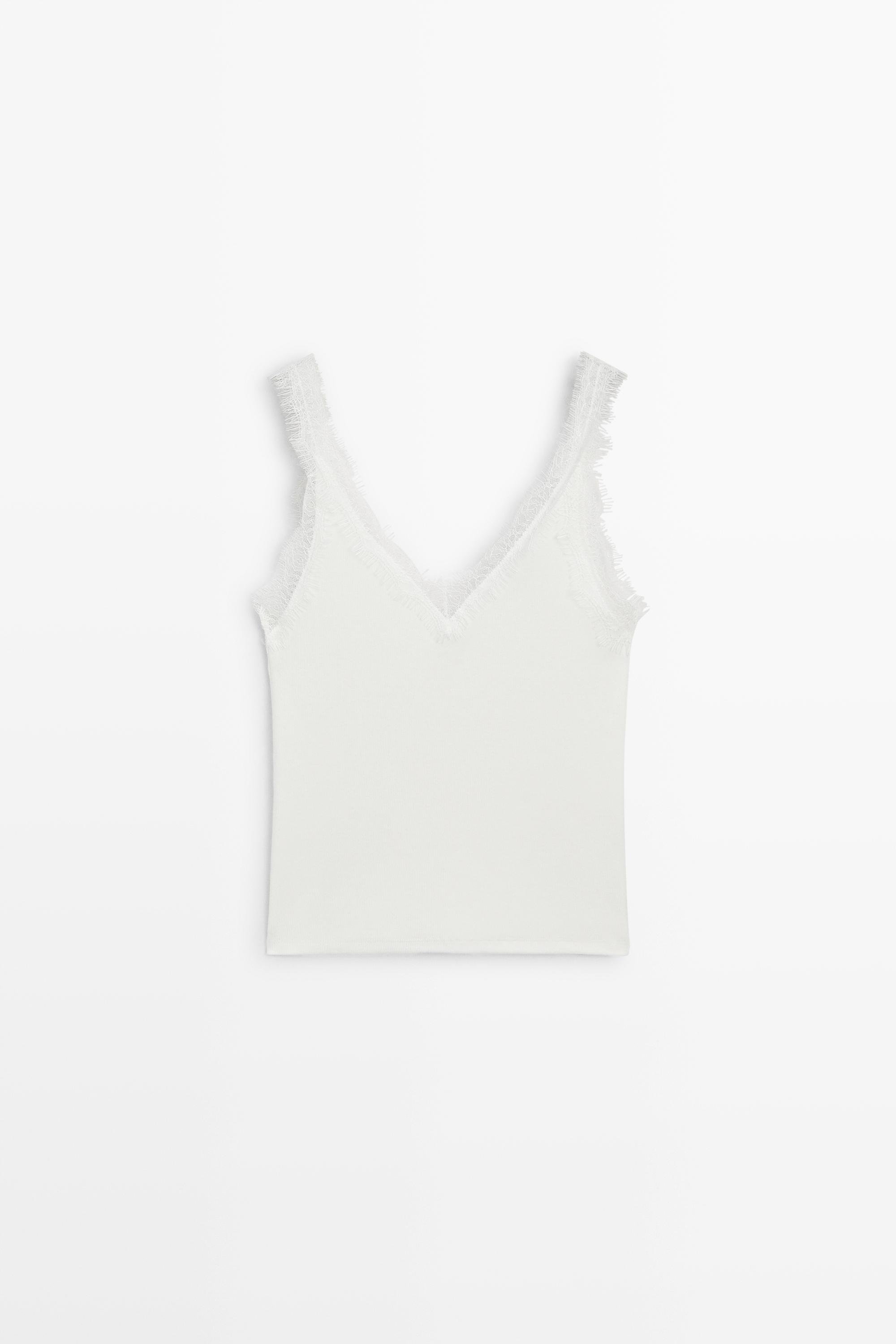 Strappy lace-trim top Off White