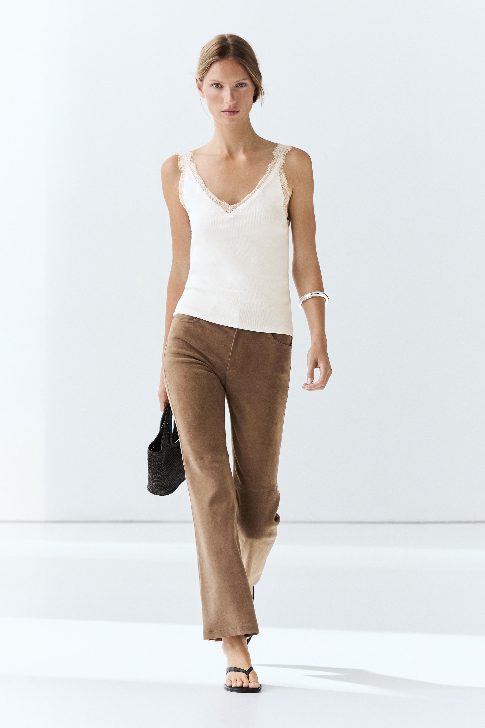 Strappy lace-trim top Off White