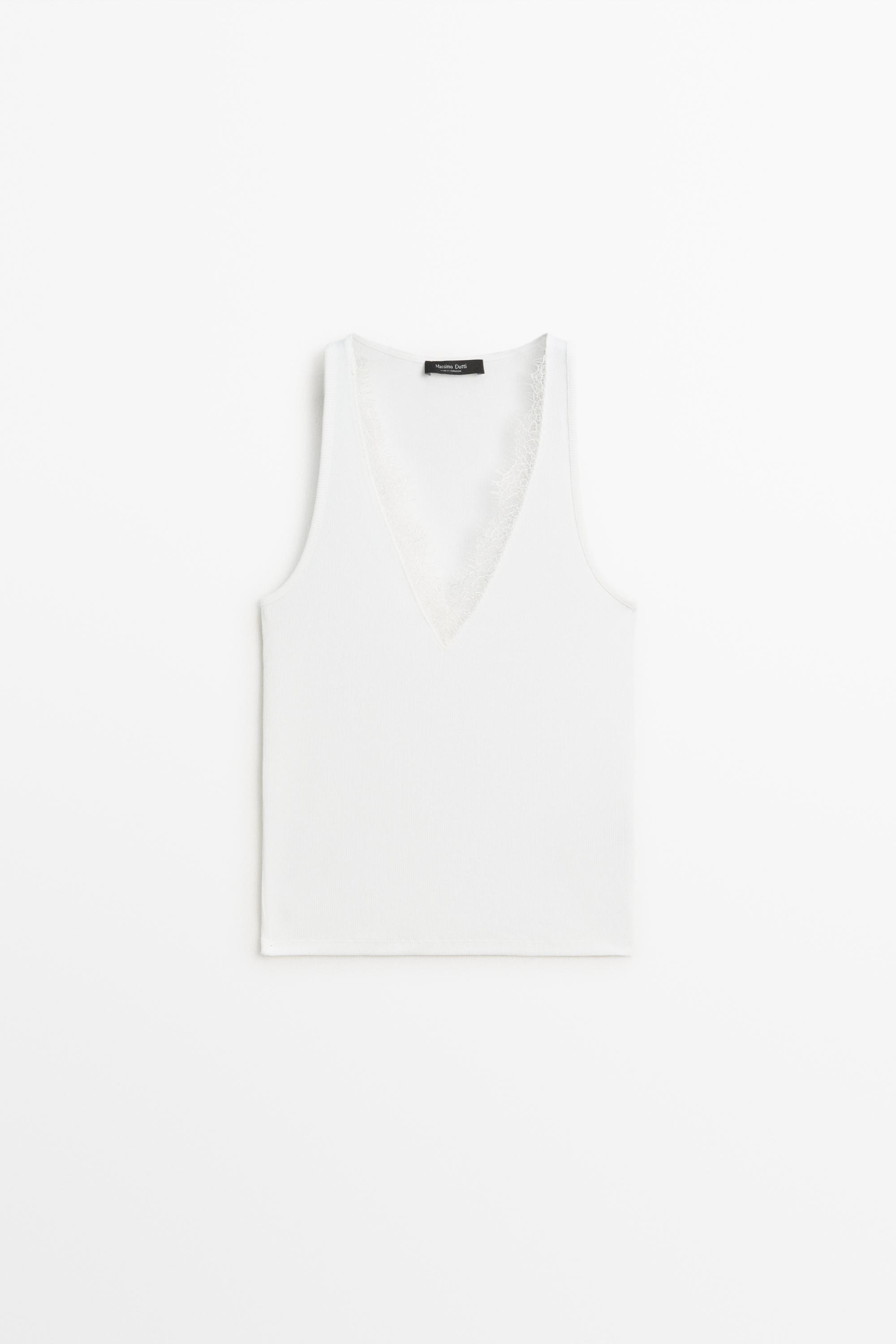 V-neck lace trim camisole top Cream