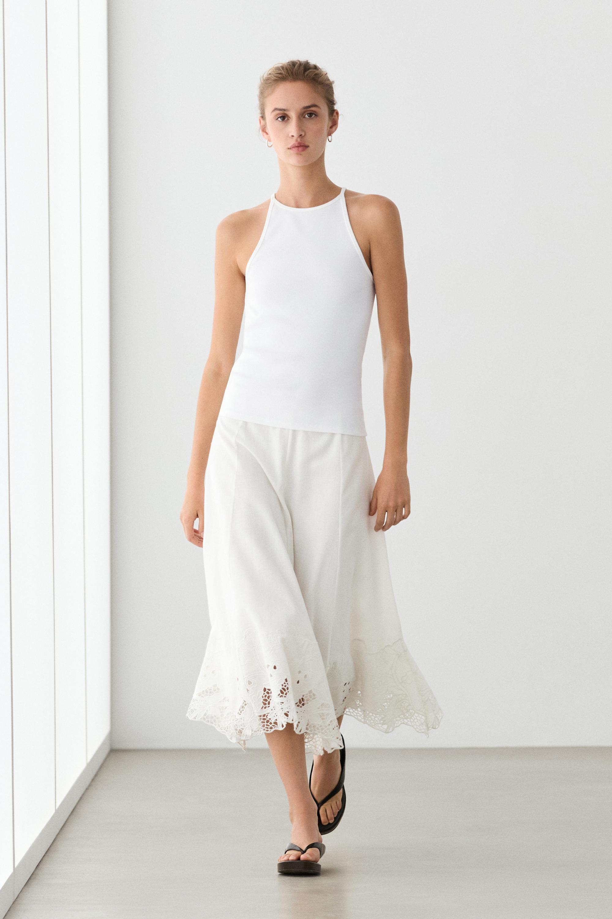 Cotton blend halter top White