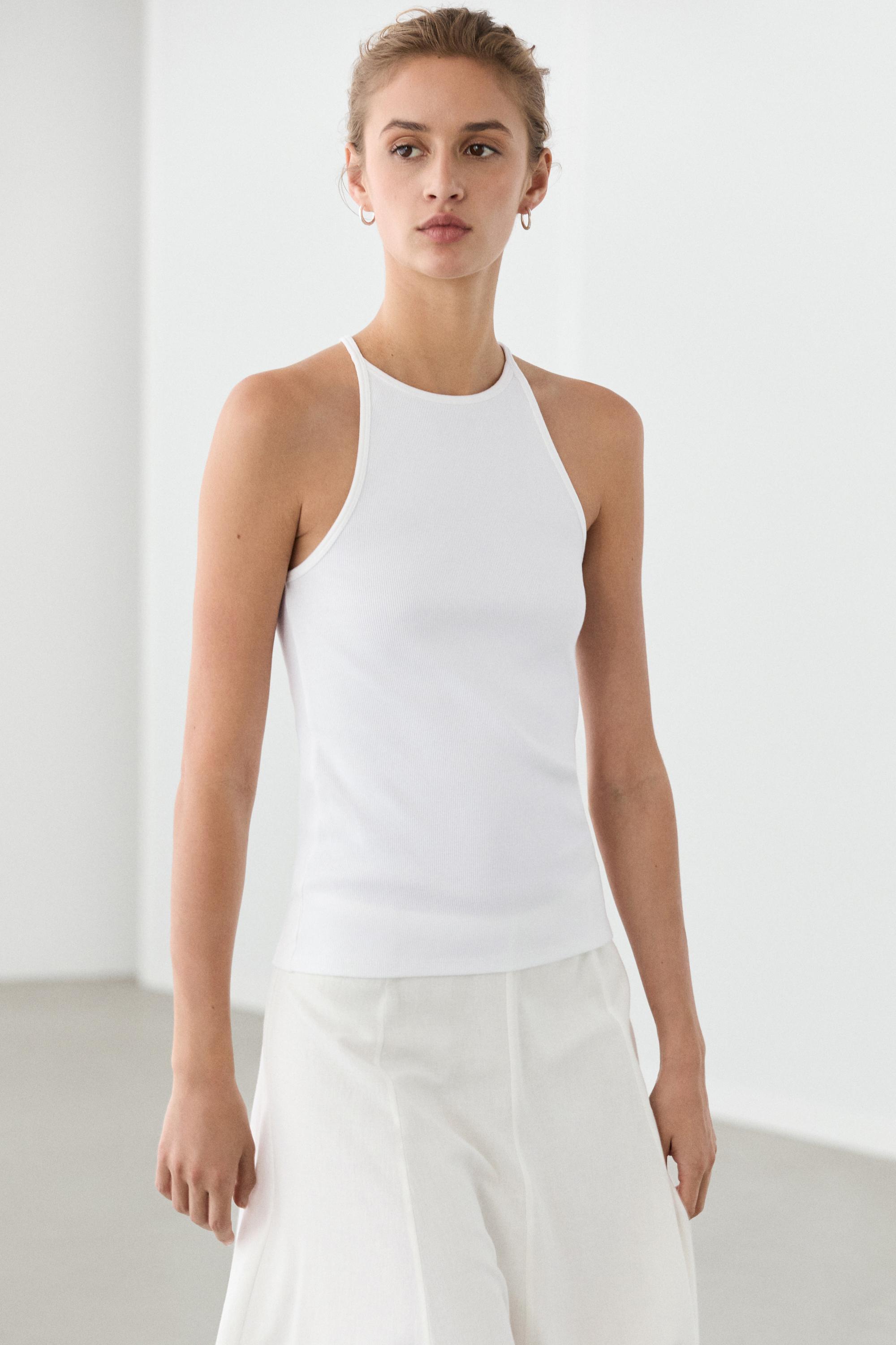 Cotton blend halter top White