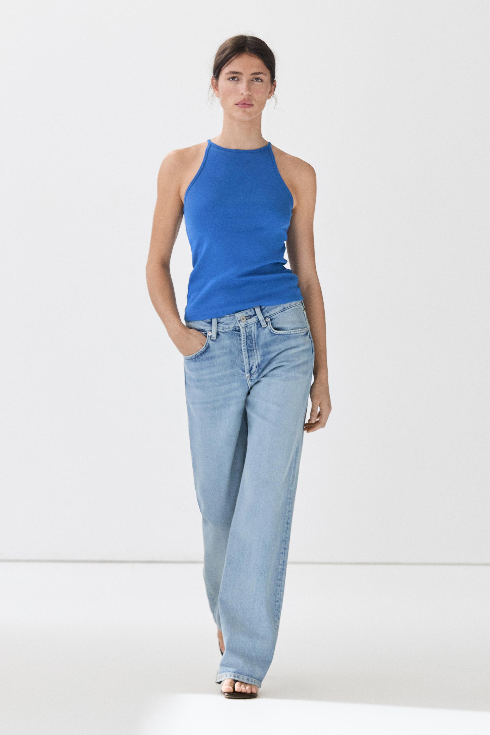 Cotton blend halter top Deep Blue