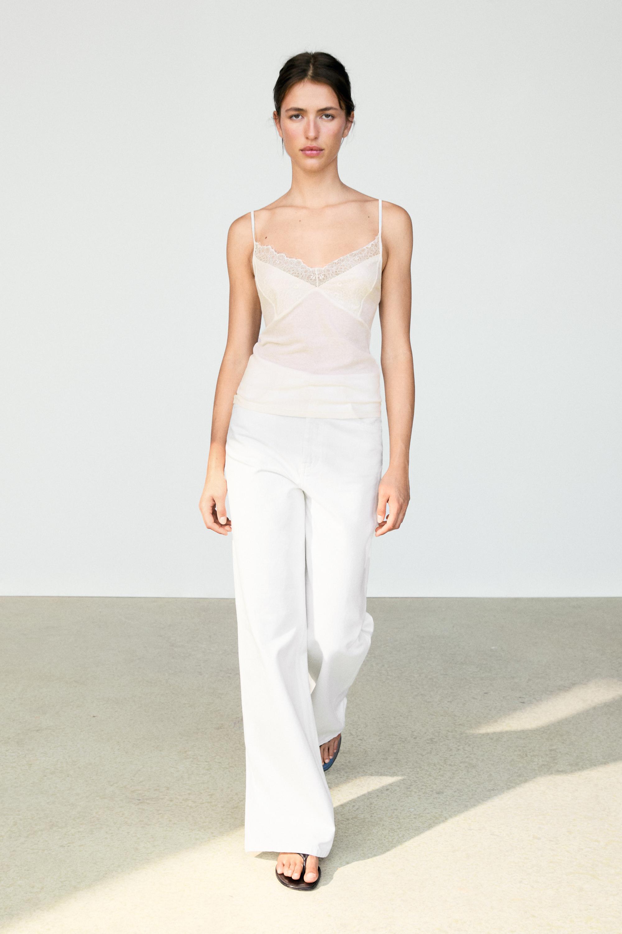 Strappy top with lace detail Cream