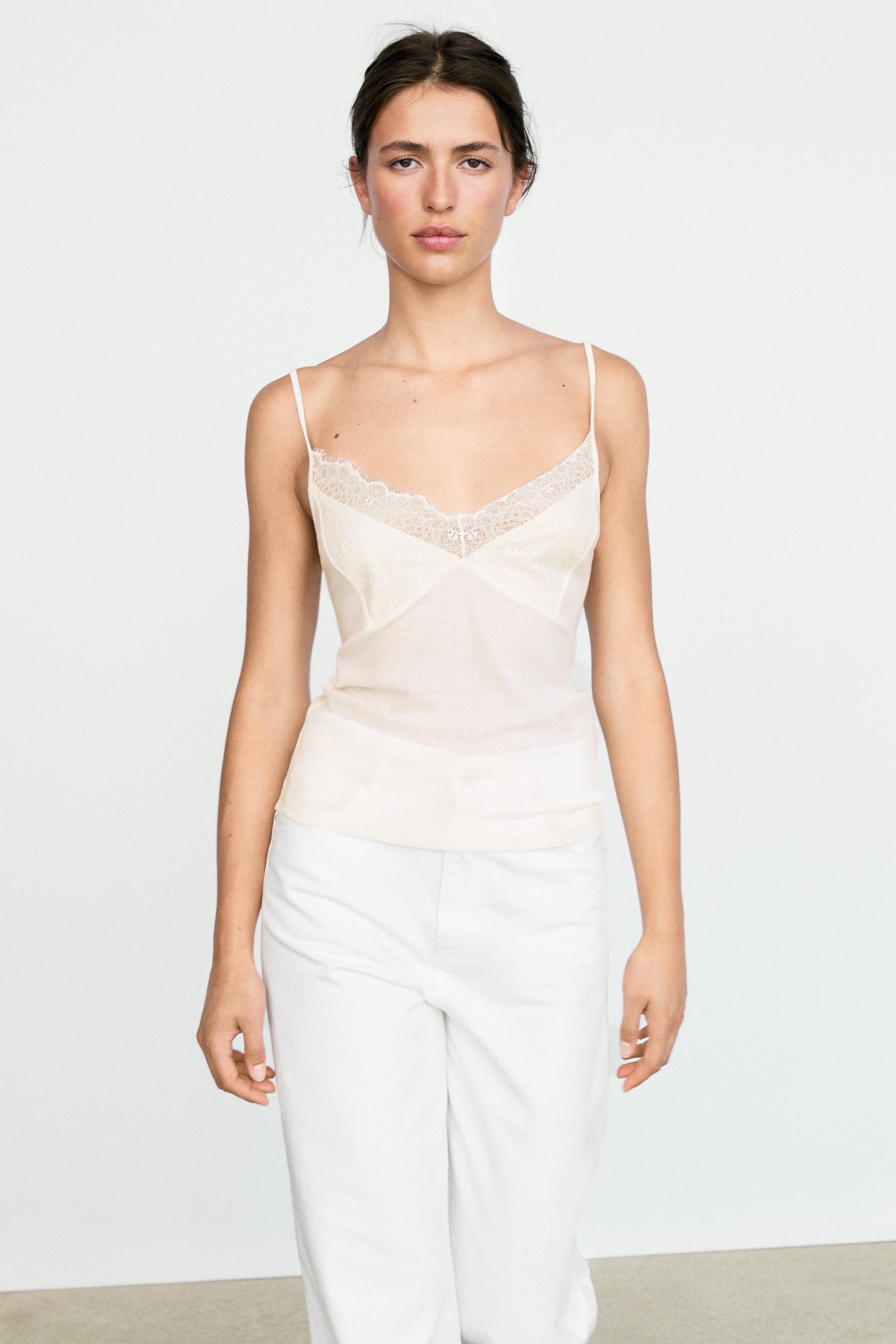 Strappy top with lace detail Cream