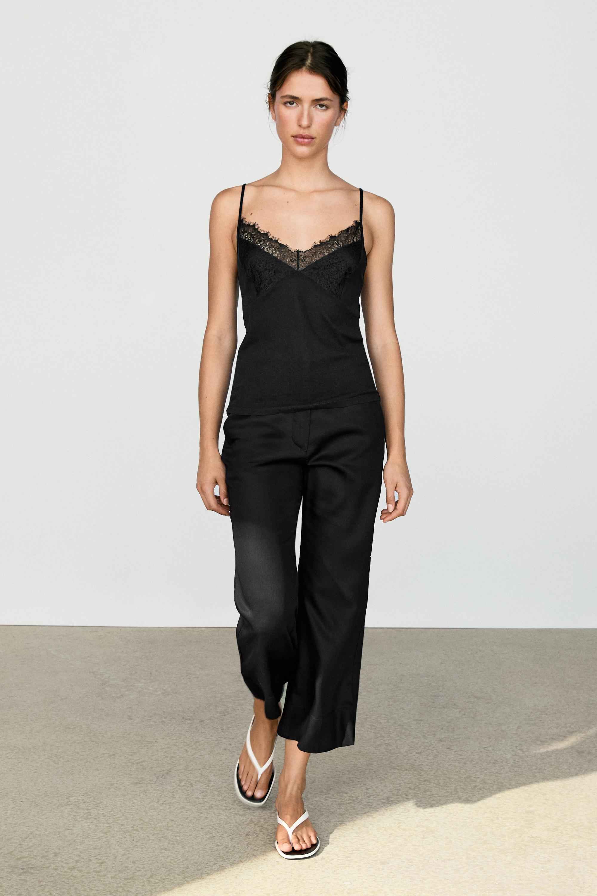 Strappy top with lace detail Black