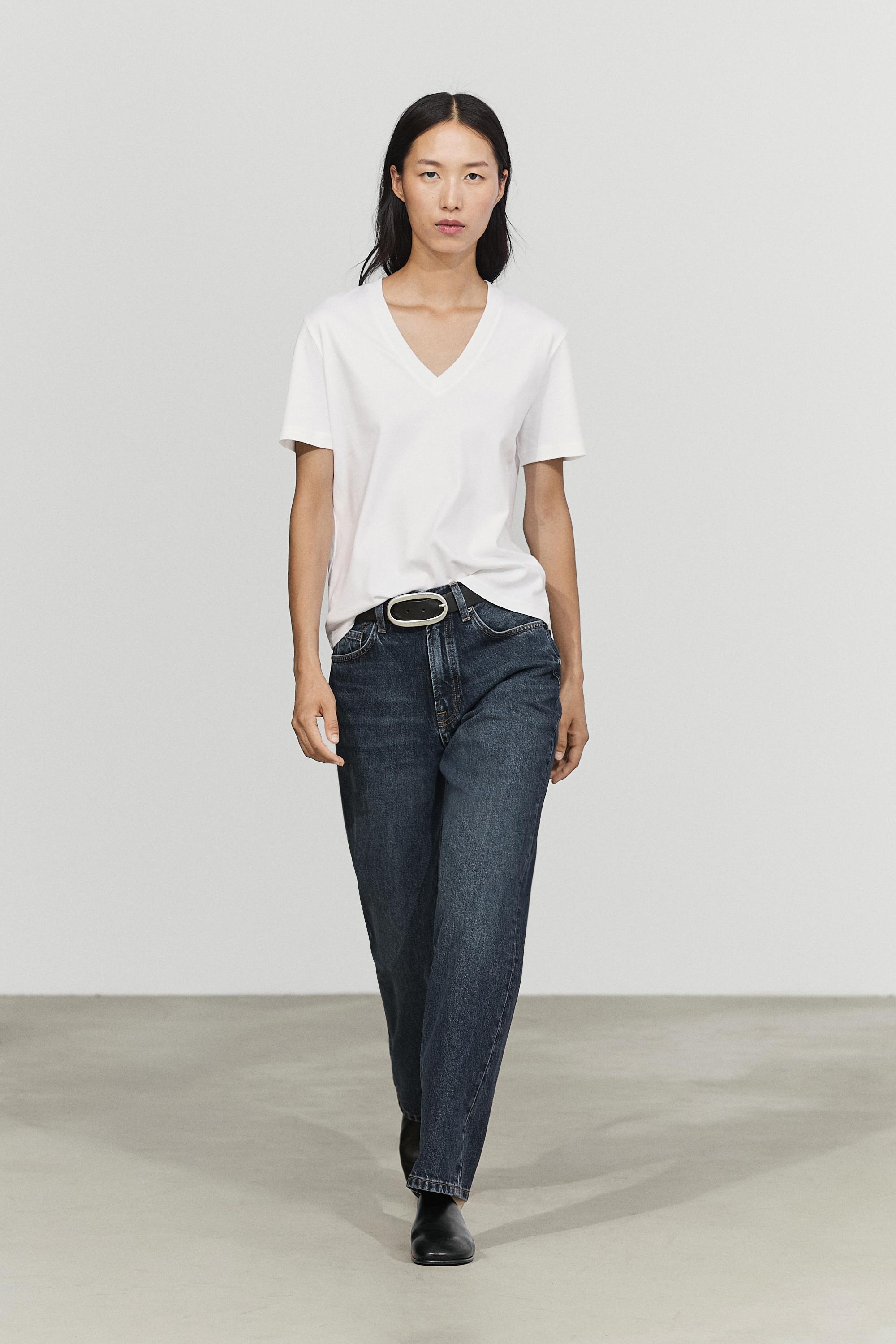 100% cotton interlock V-neck T-shirt White