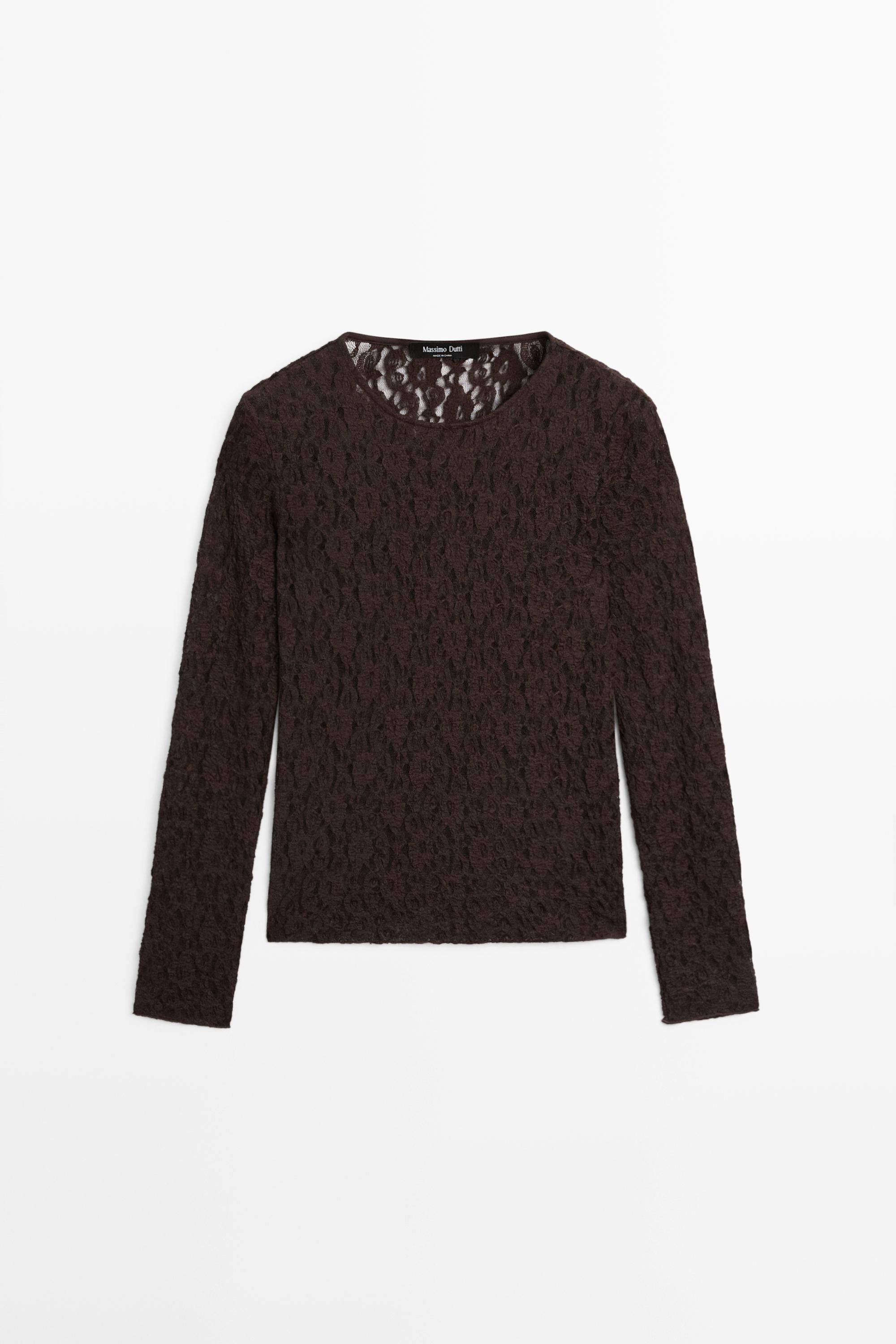 Long sleeve lace detail T-shirt Brown