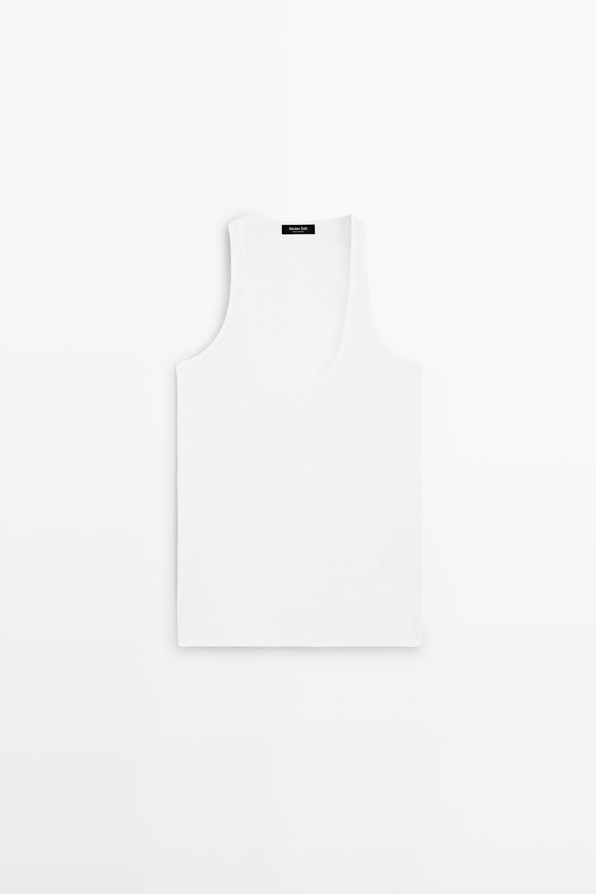 100% linen strappy top Off White