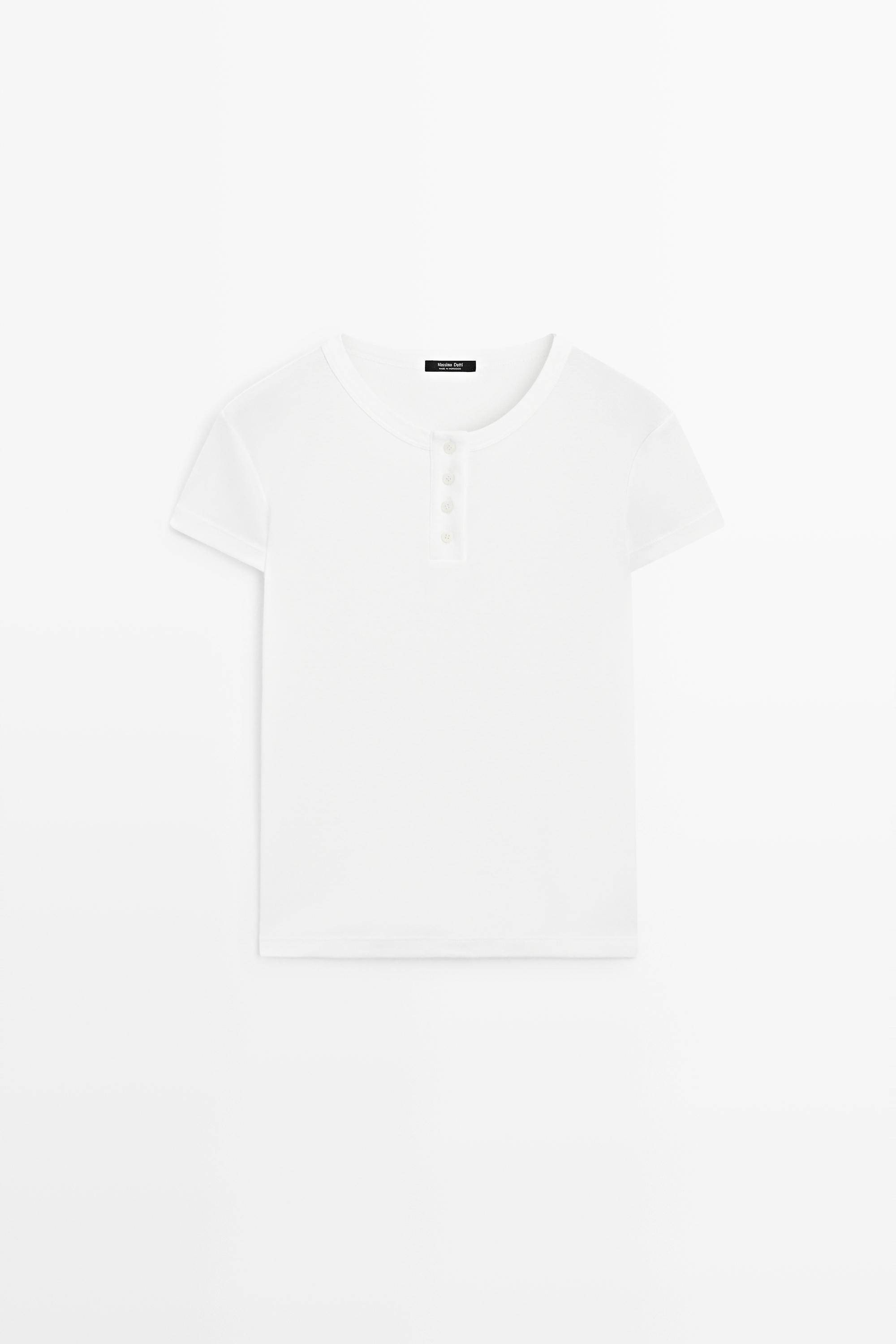 100% cotton short sleeve henley T-shirt White