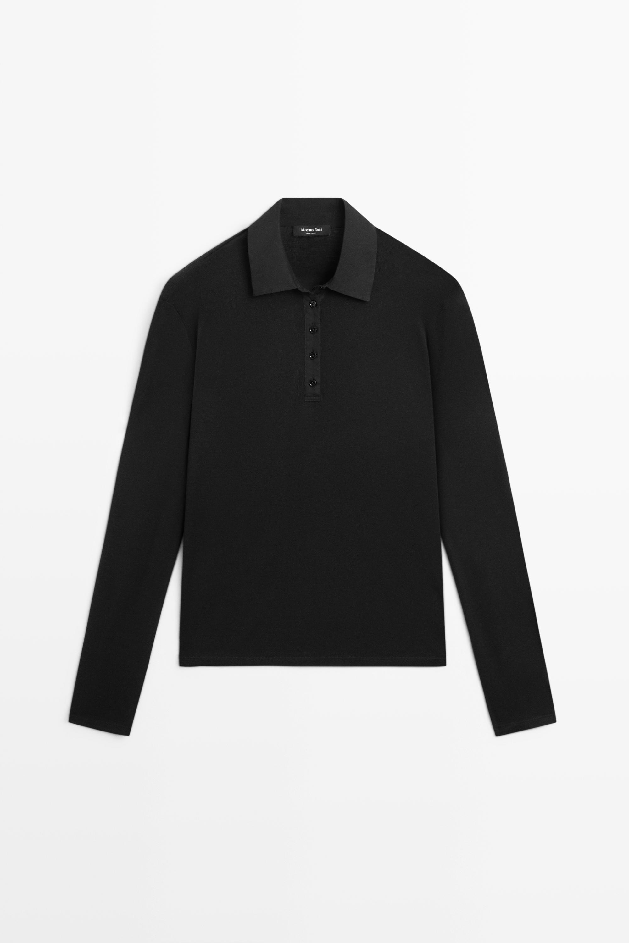 Long sleeve wool polo shirt Black