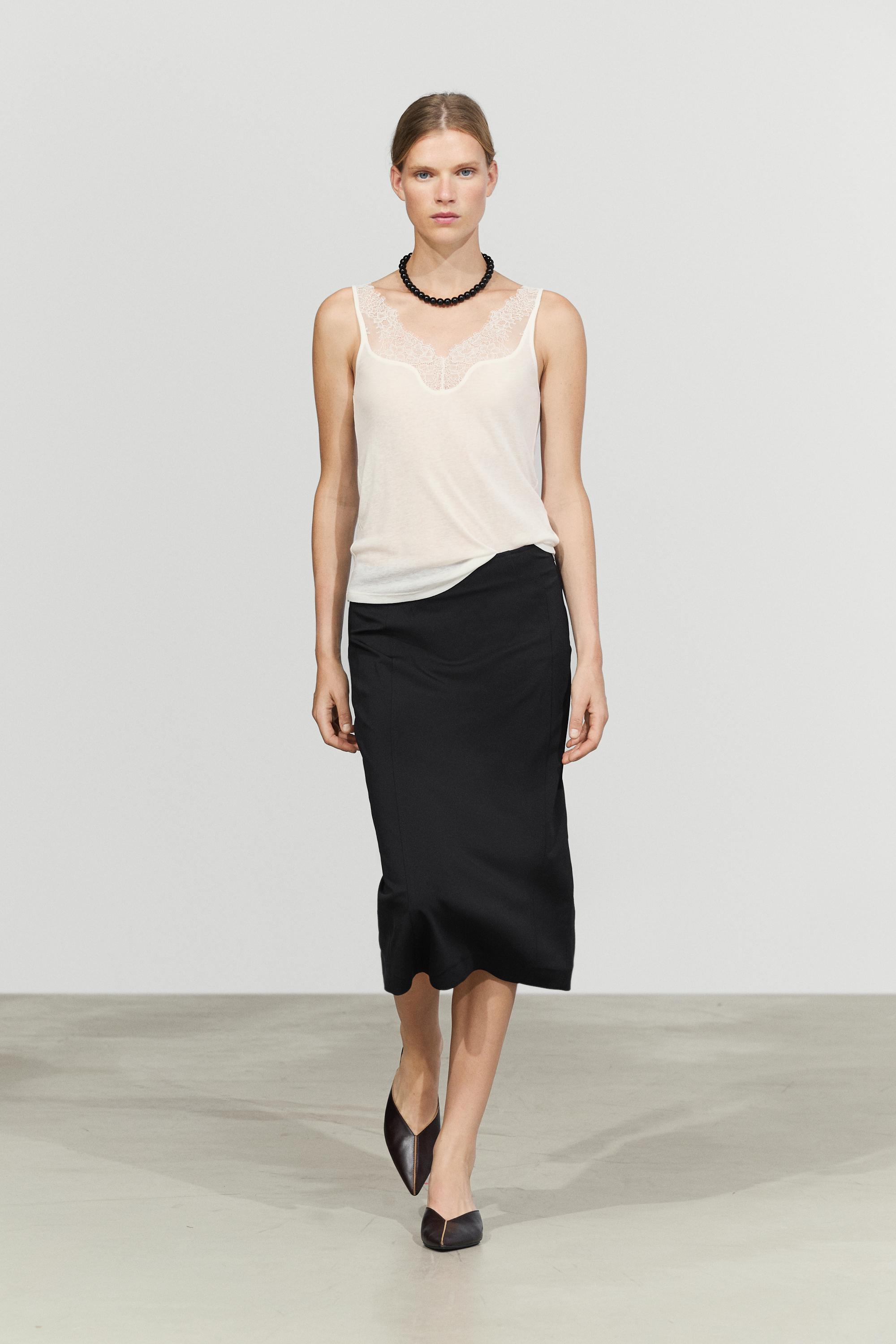 Strappy lace-trimmed camisole top Cream