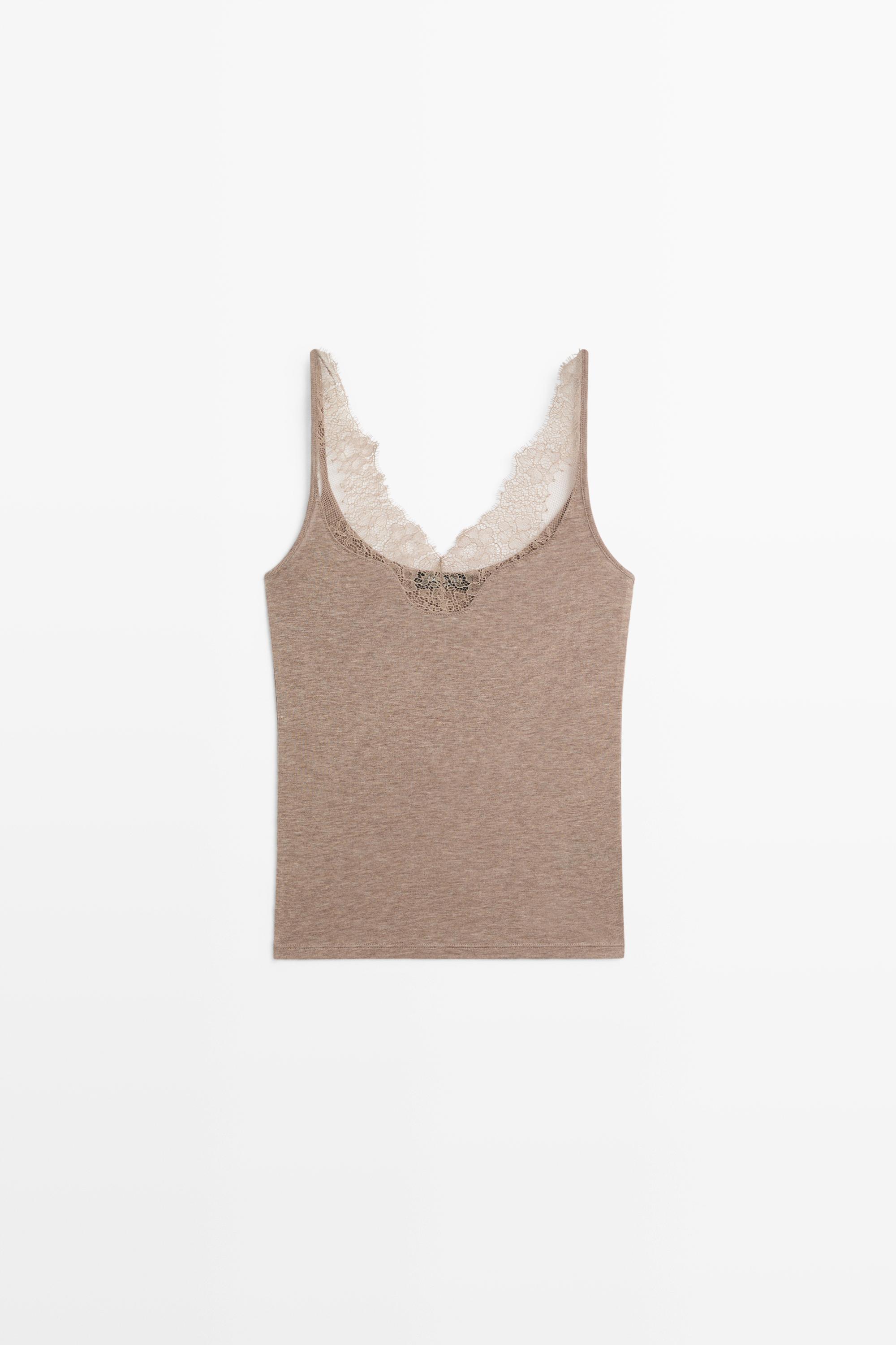 Strappy lace-trimmed camisole top Mink