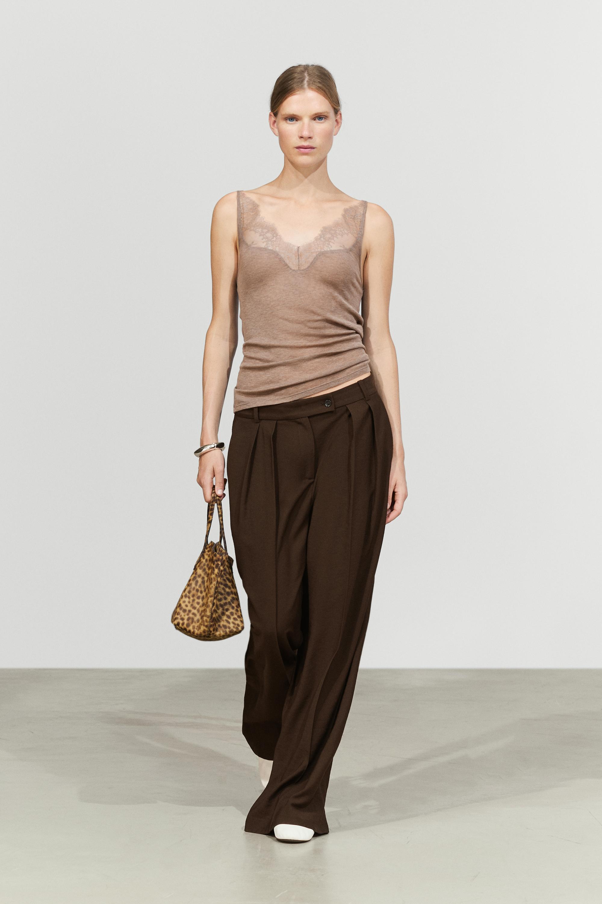 Strappy lace-trimmed camisole top Mink