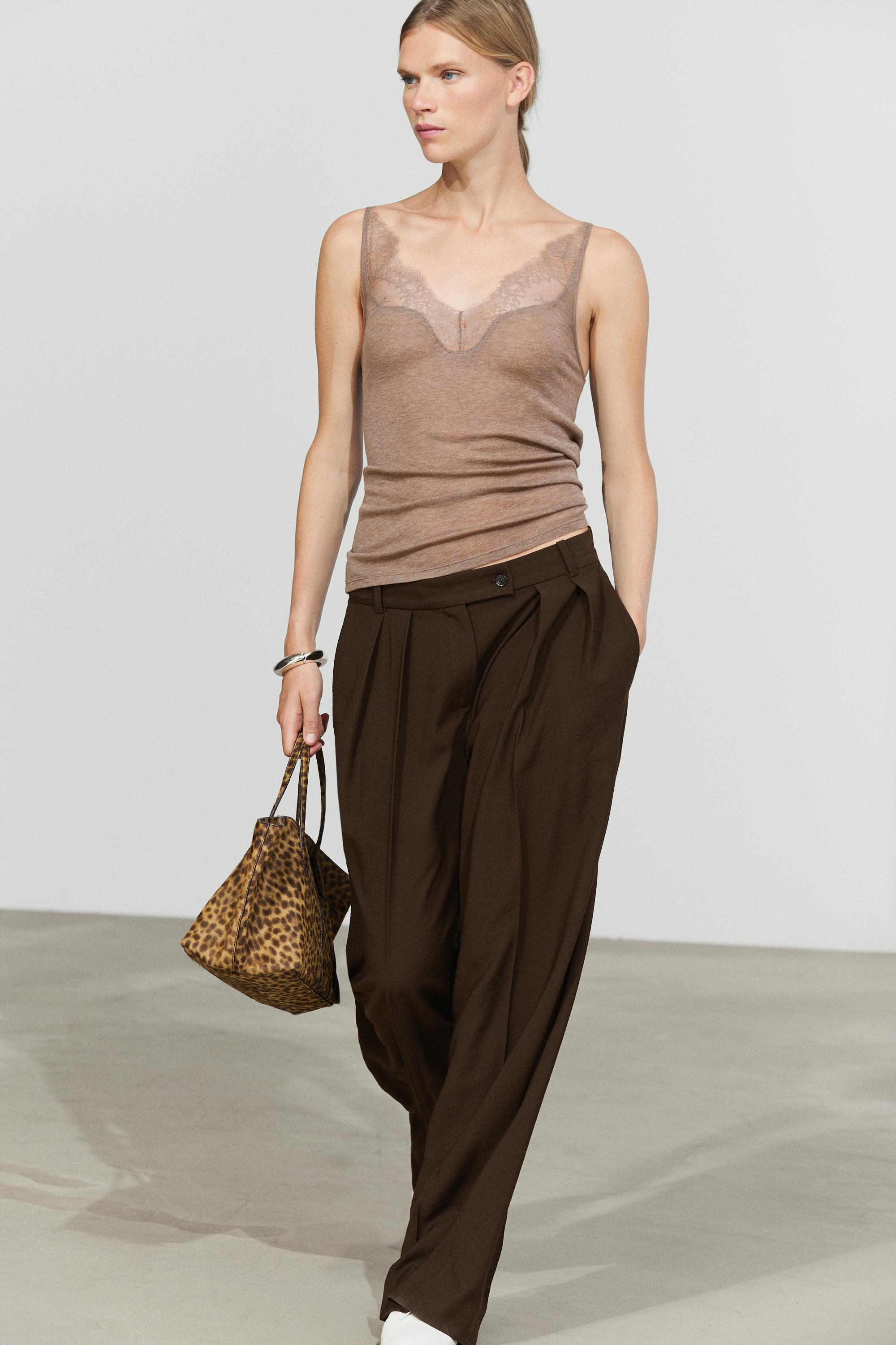 Strappy lace-trimmed camisole top Mink